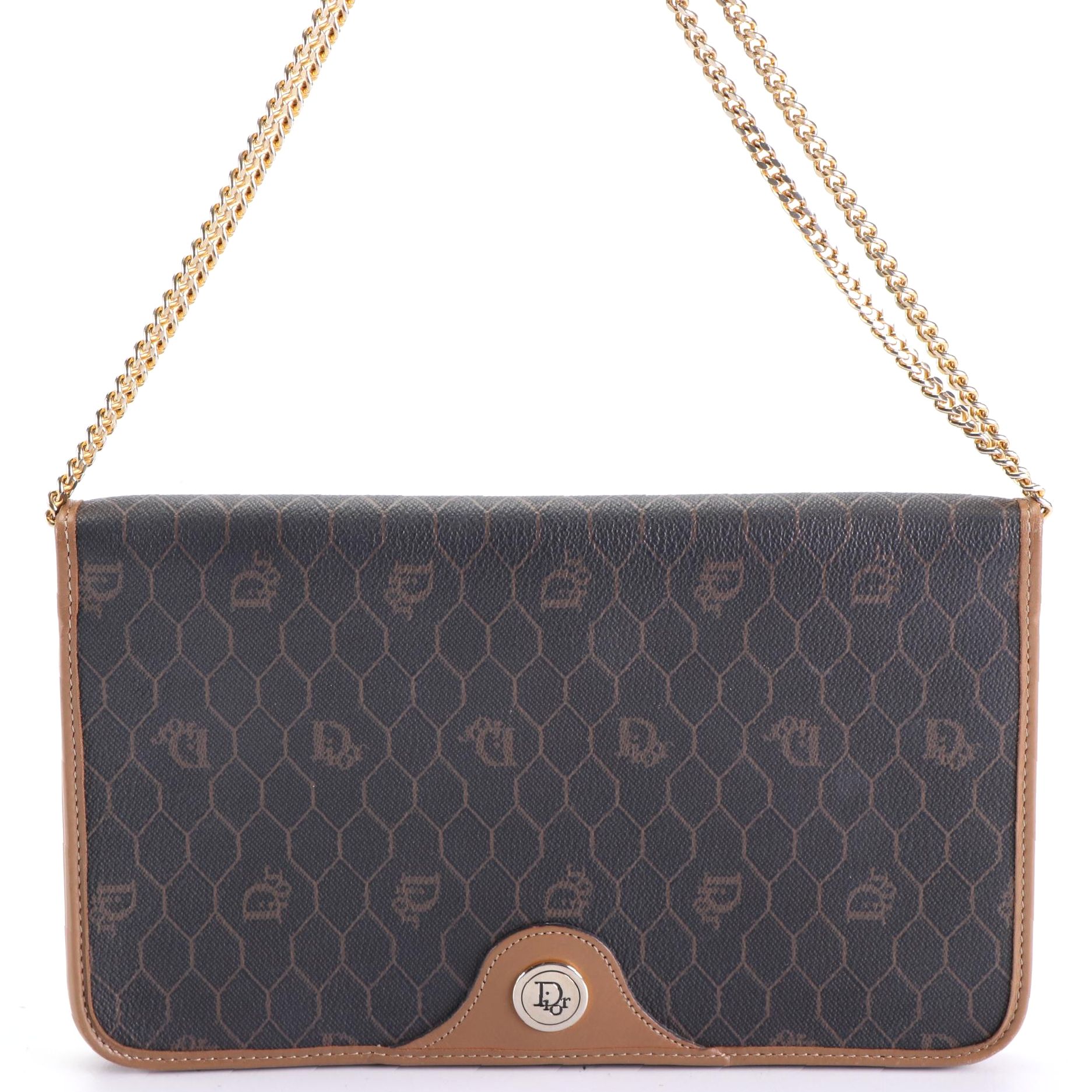 Christian Dior Shoulder Bag in Honeycomb Coated Canvas and Leather