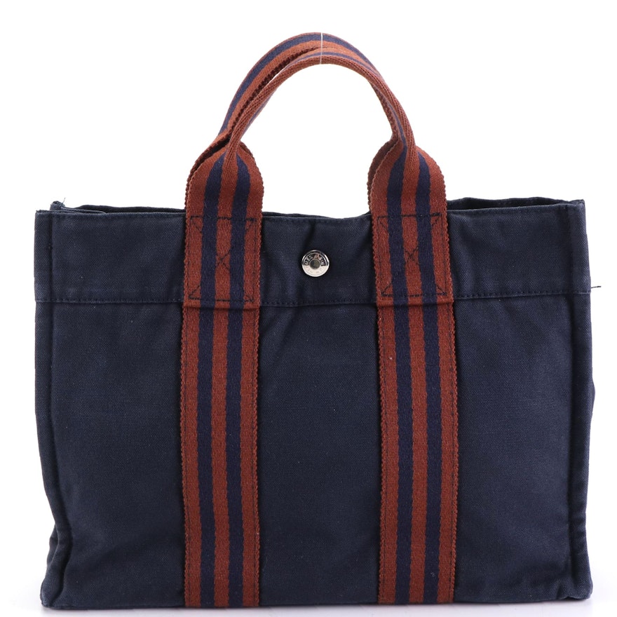 Hermès Fourre Tout PM Bag in Navy Cotton Canvas