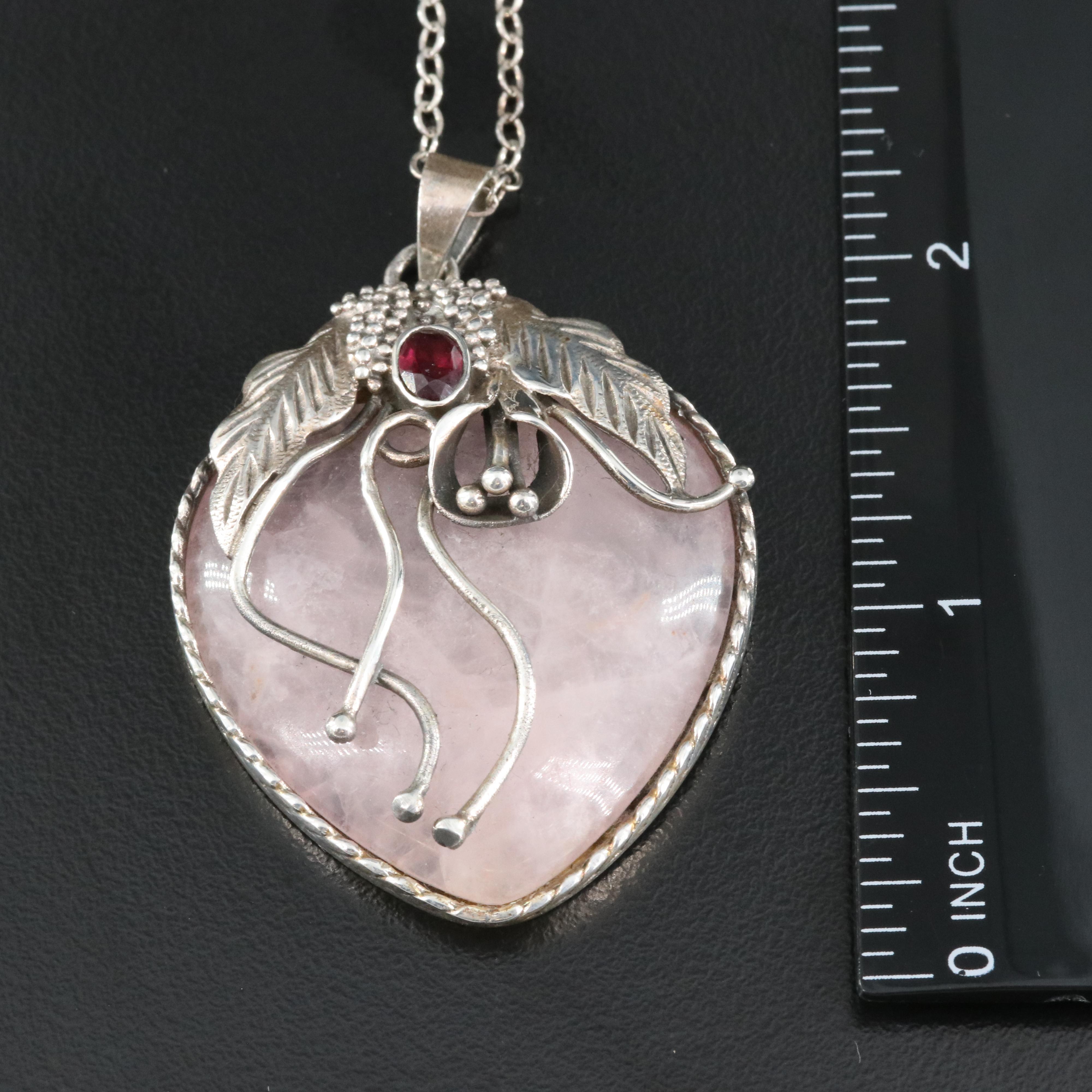 Sterling Pendant Necklaces Including Rainbow Moonstone, Rose Quartz and Garnet