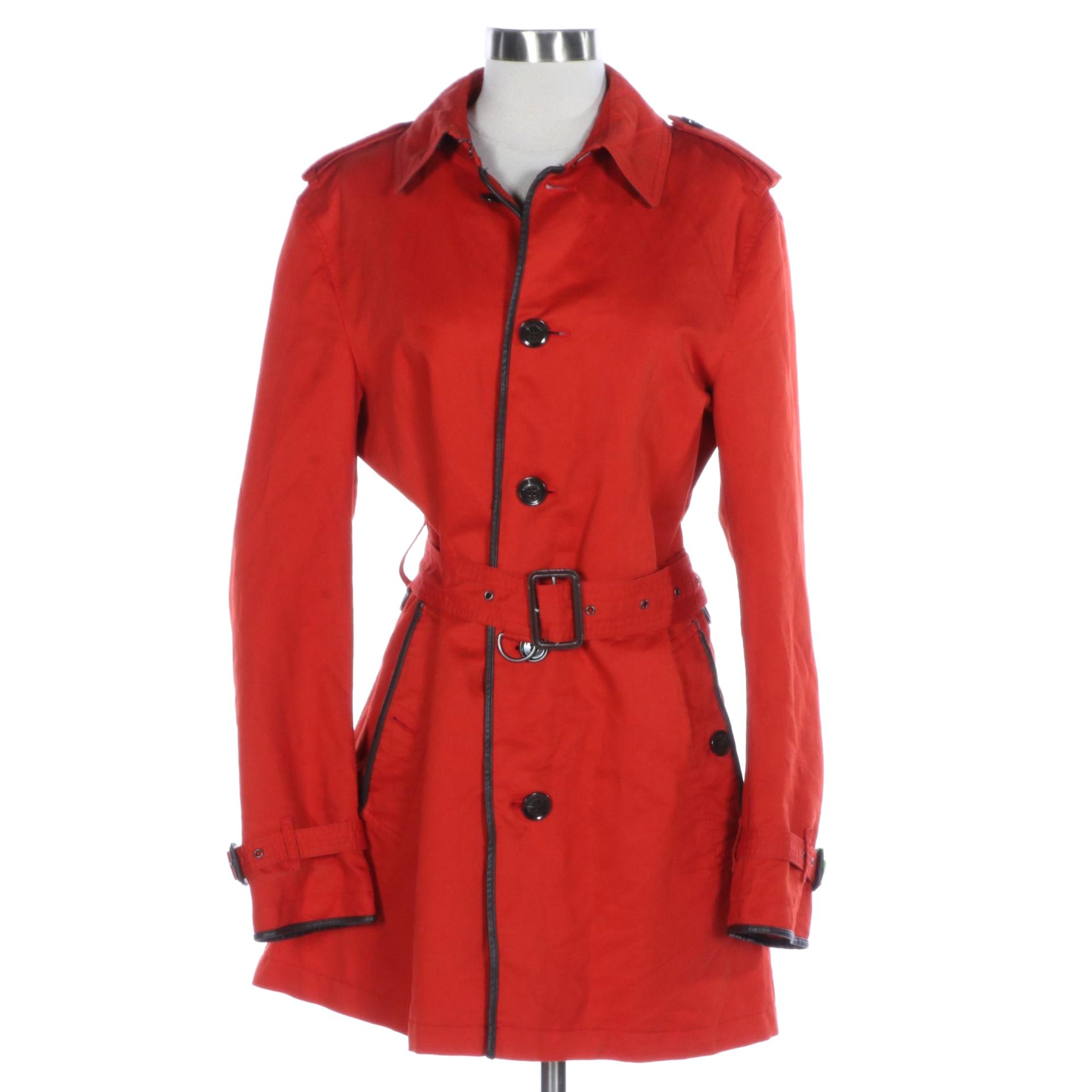 Burberry Brit Single-Breasted Trench Coat in Twill Blend with Leather Trim