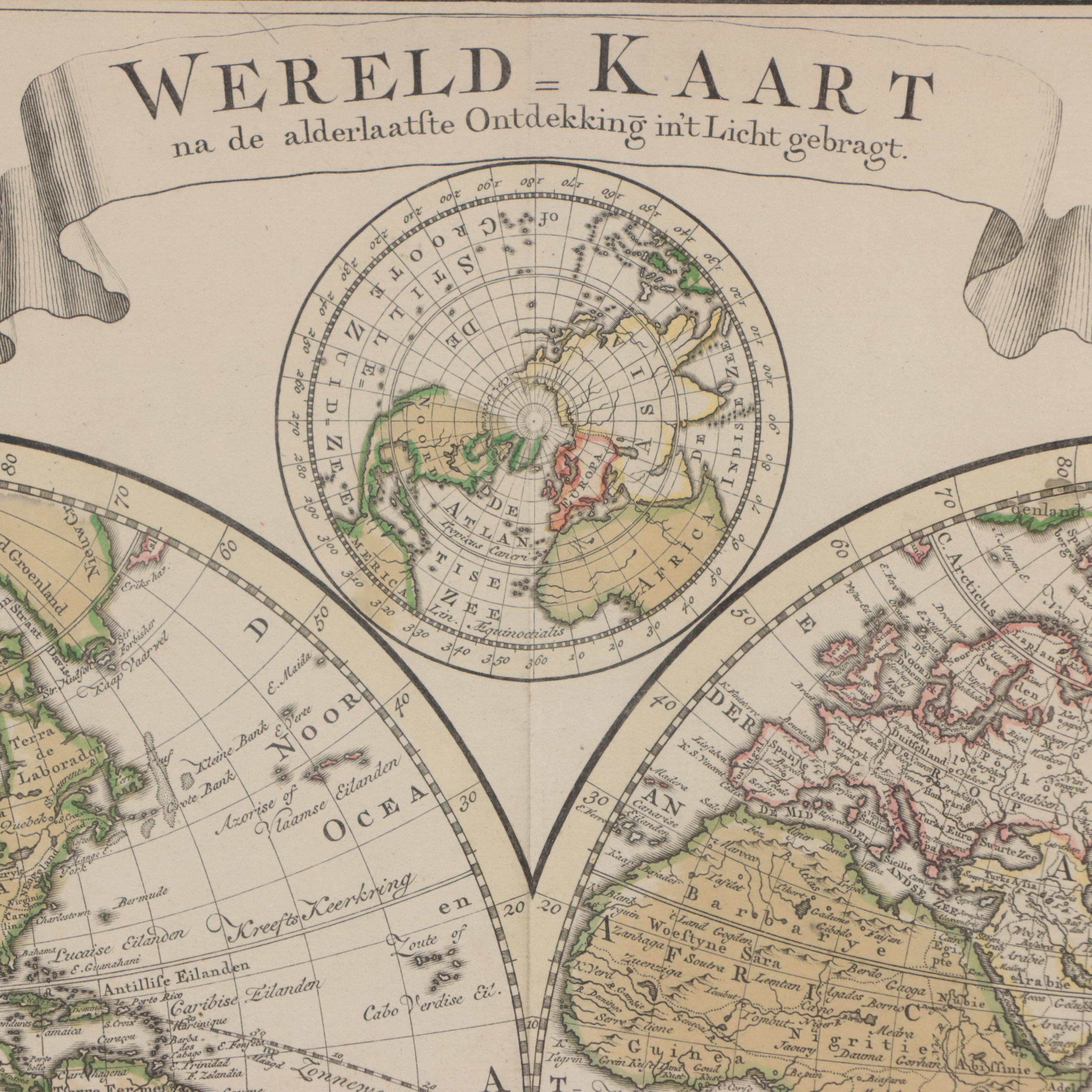 Isaak Tirion Hand-Colored Map "Wereld Kaart," 1744