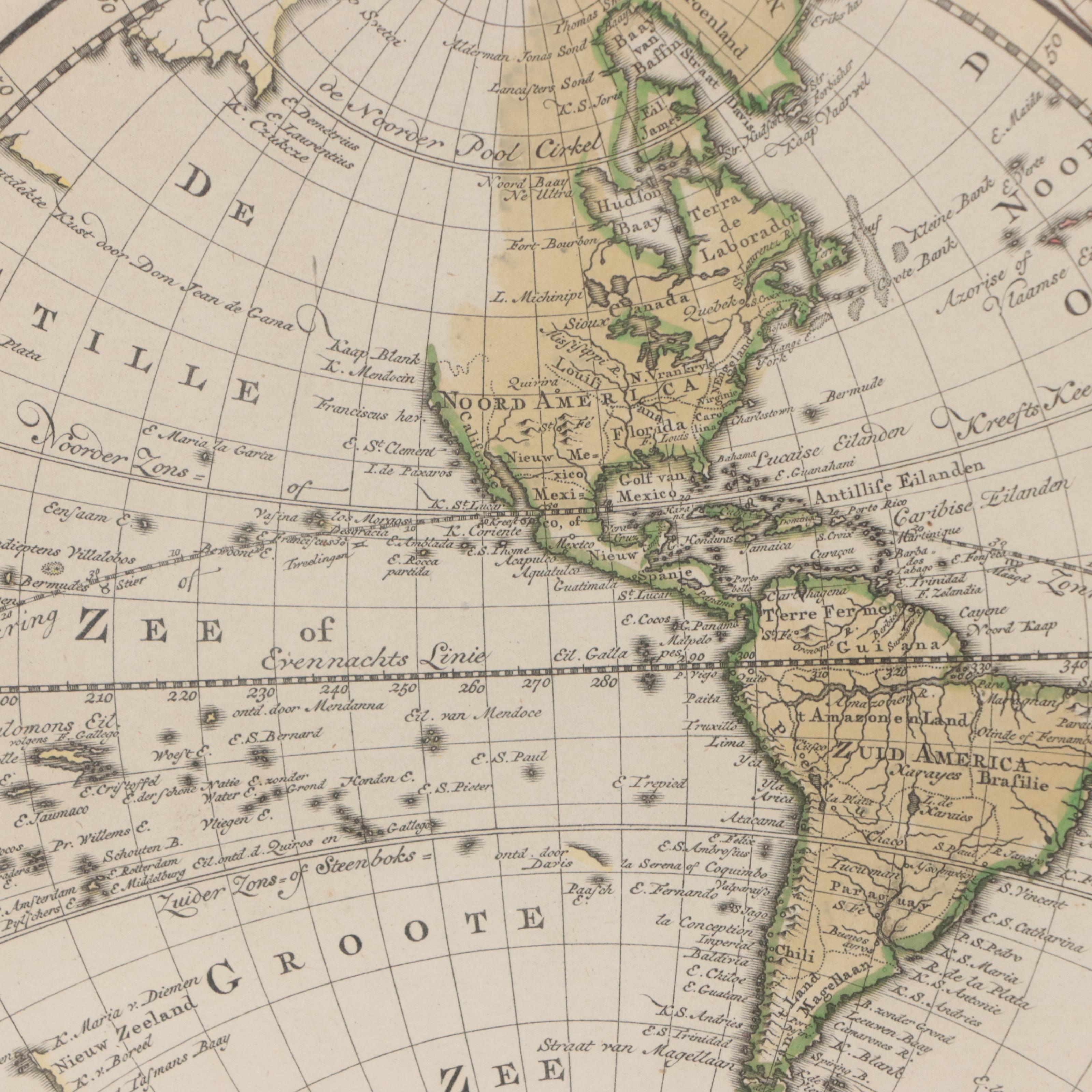 Isaak Tirion Hand-Colored Map "Wereld Kaart," 1744