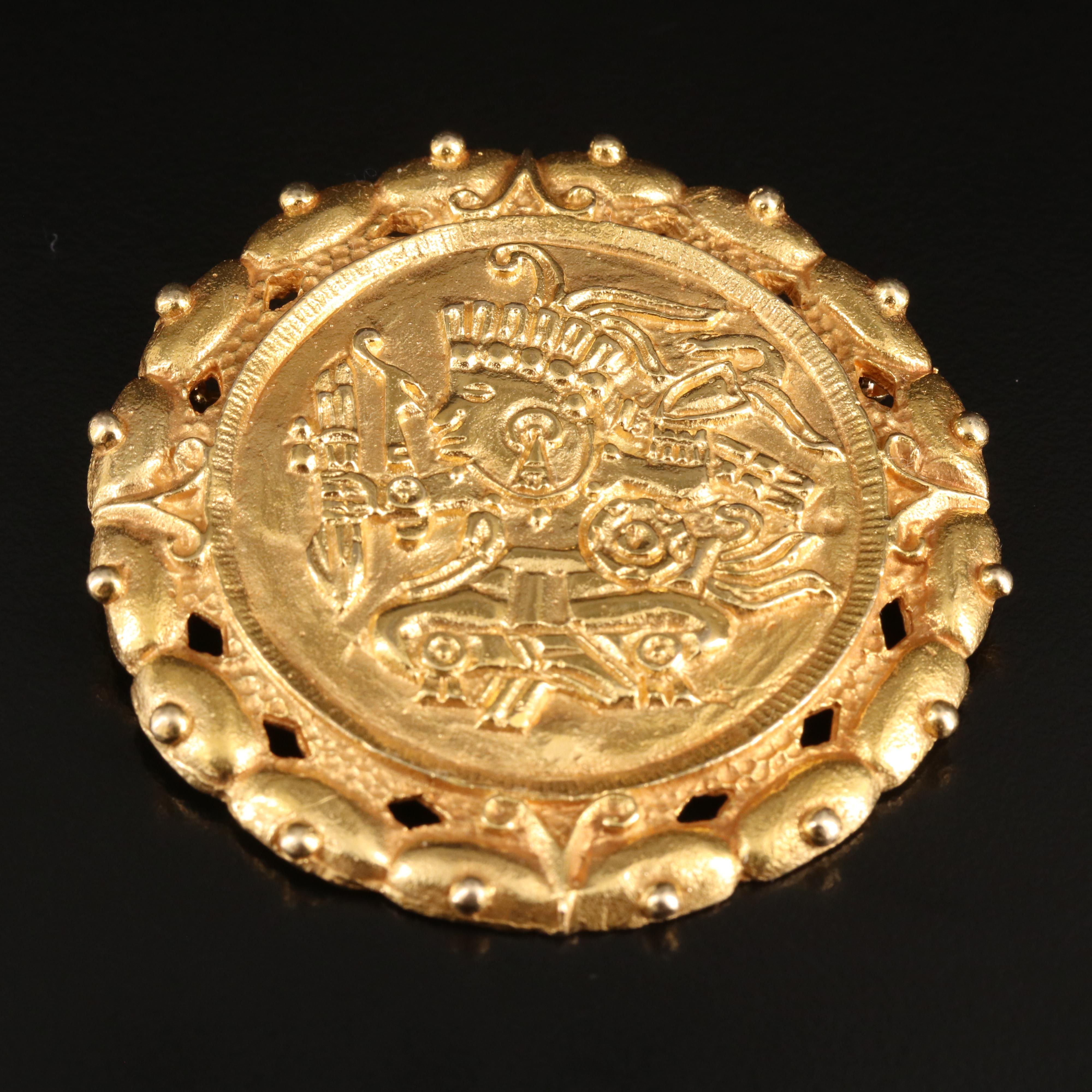 14K Aztec Inspired Converter Brooch