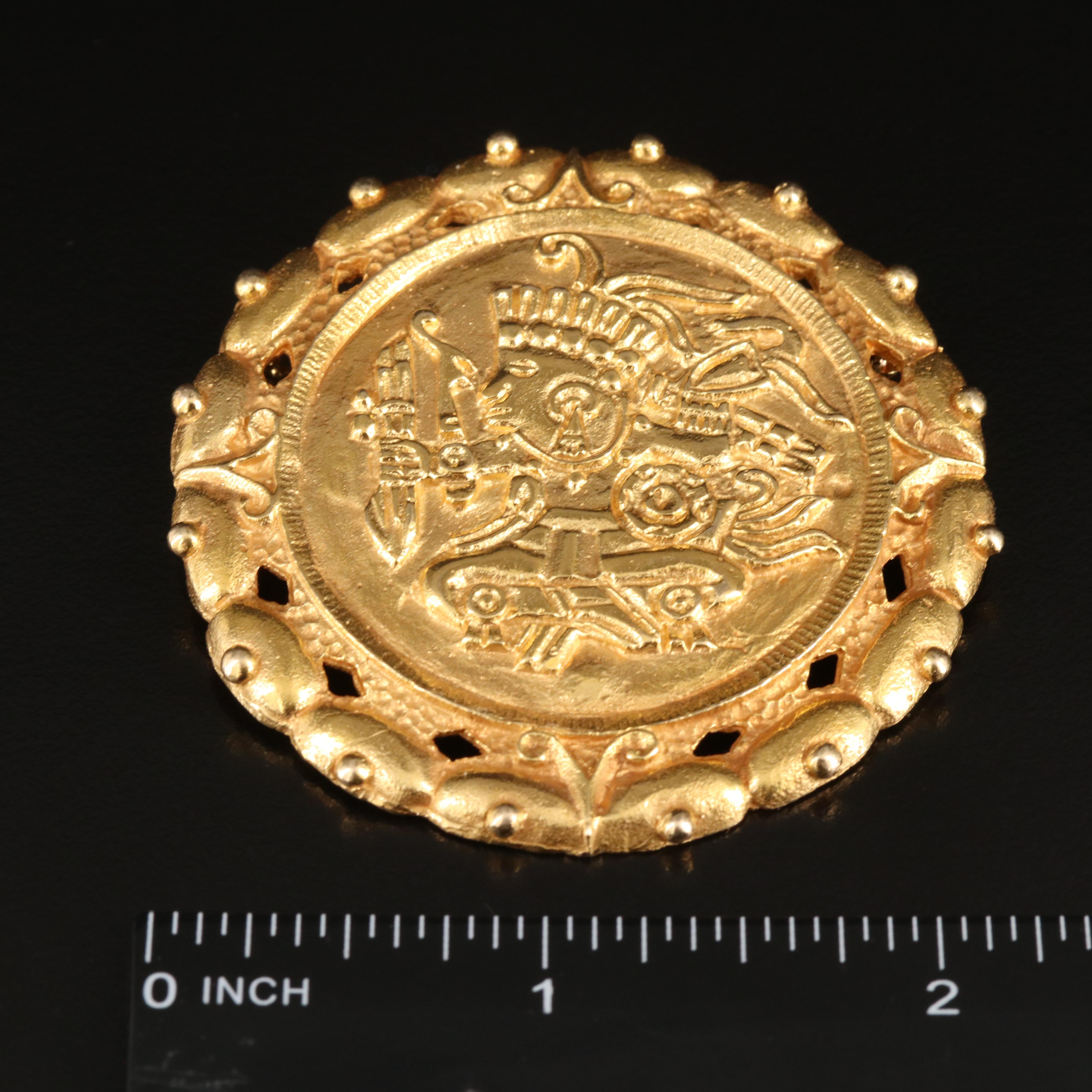 14K Aztec Inspired Converter Brooch