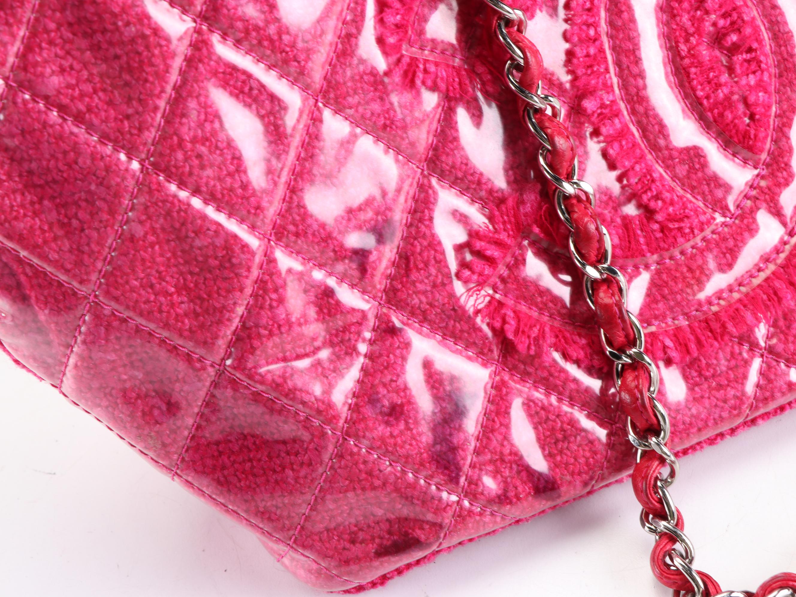Chanel Pink CC Vinyl Quilted Funny Tweed Tote