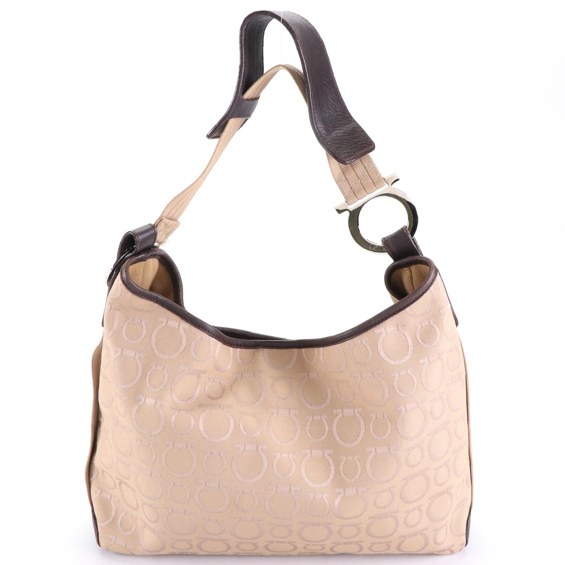 Salvatore Ferragamo Gancini Canvas and Leather Trim Tote