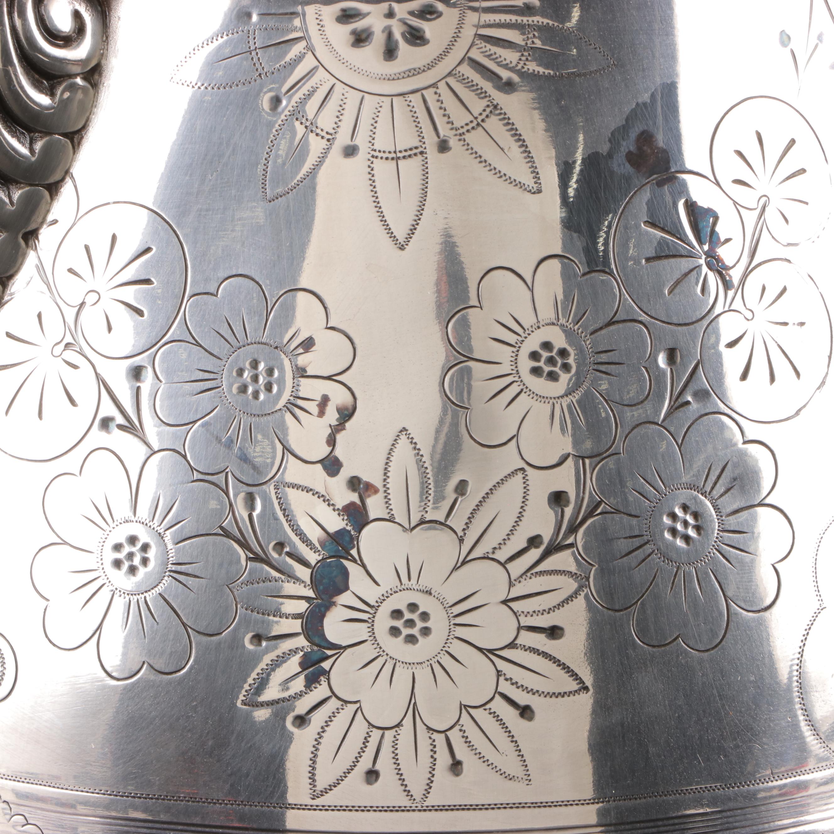 Victorian Aesthetic Movement Silver Plate Water Pitcher, 1882