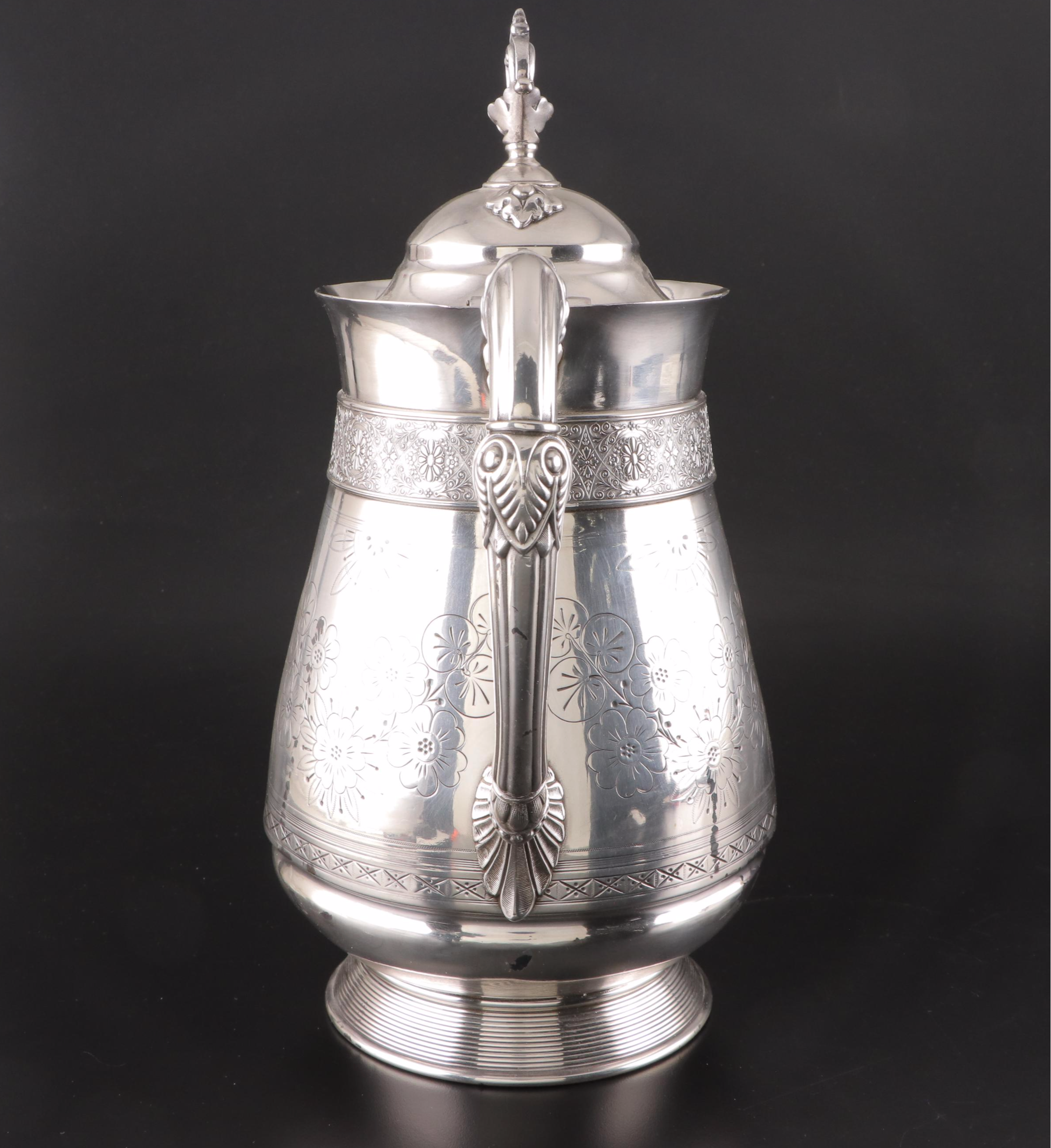 Victorian Aesthetic Movement Silver Plate Water Pitcher, 1882