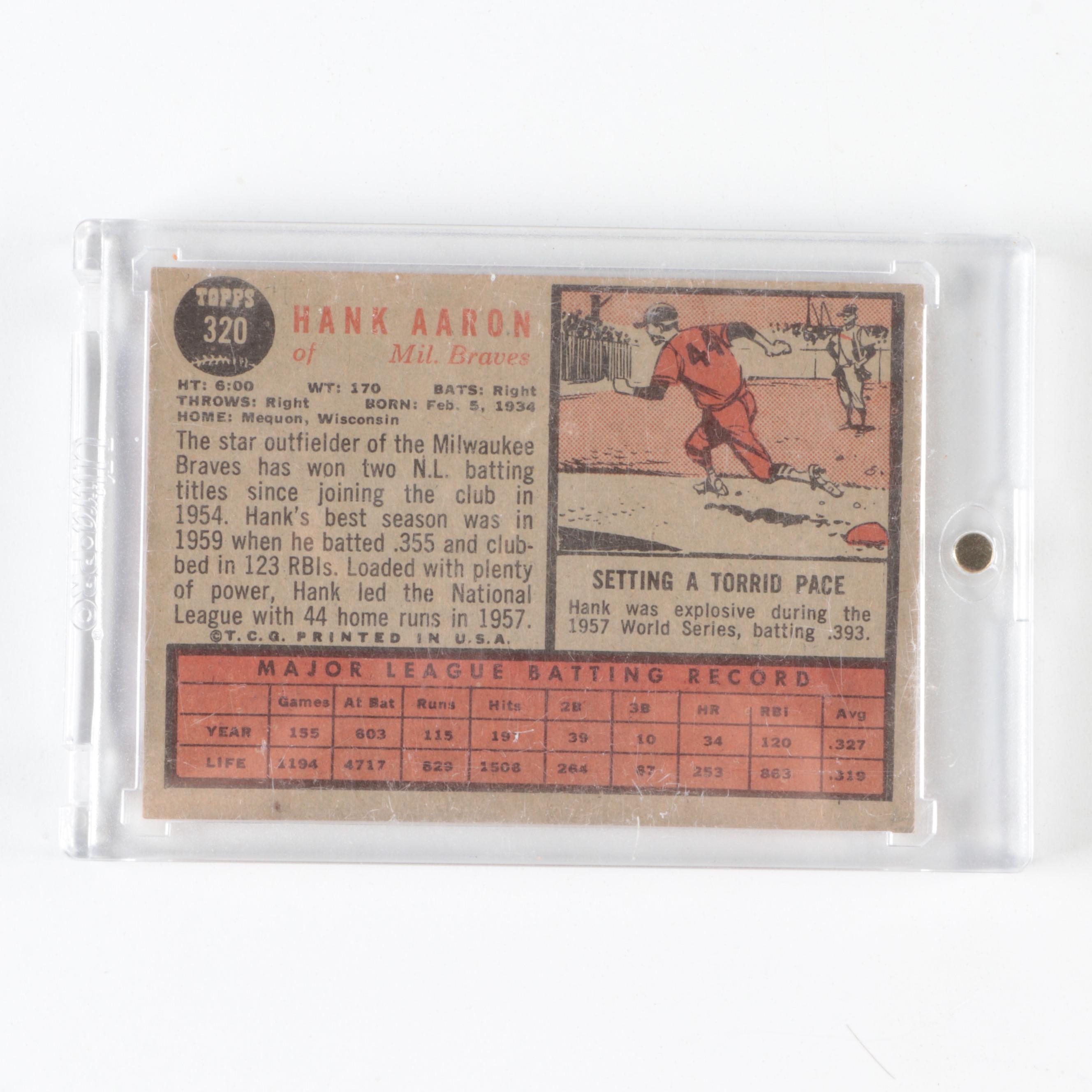 1962 Topps Hank Aaron Milwaukee Braves #320 Baseball Card