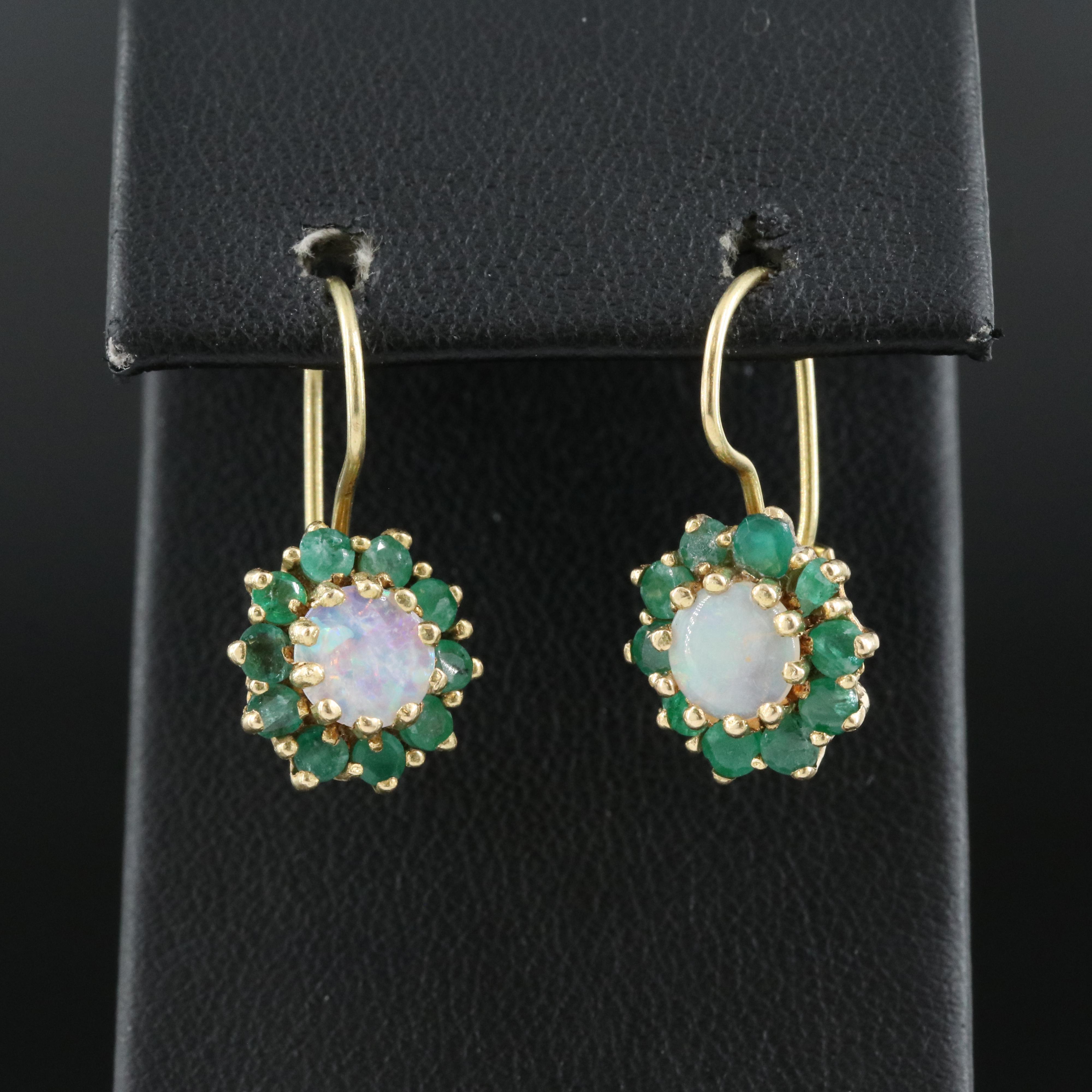 14K Opal and Emerald Earrings