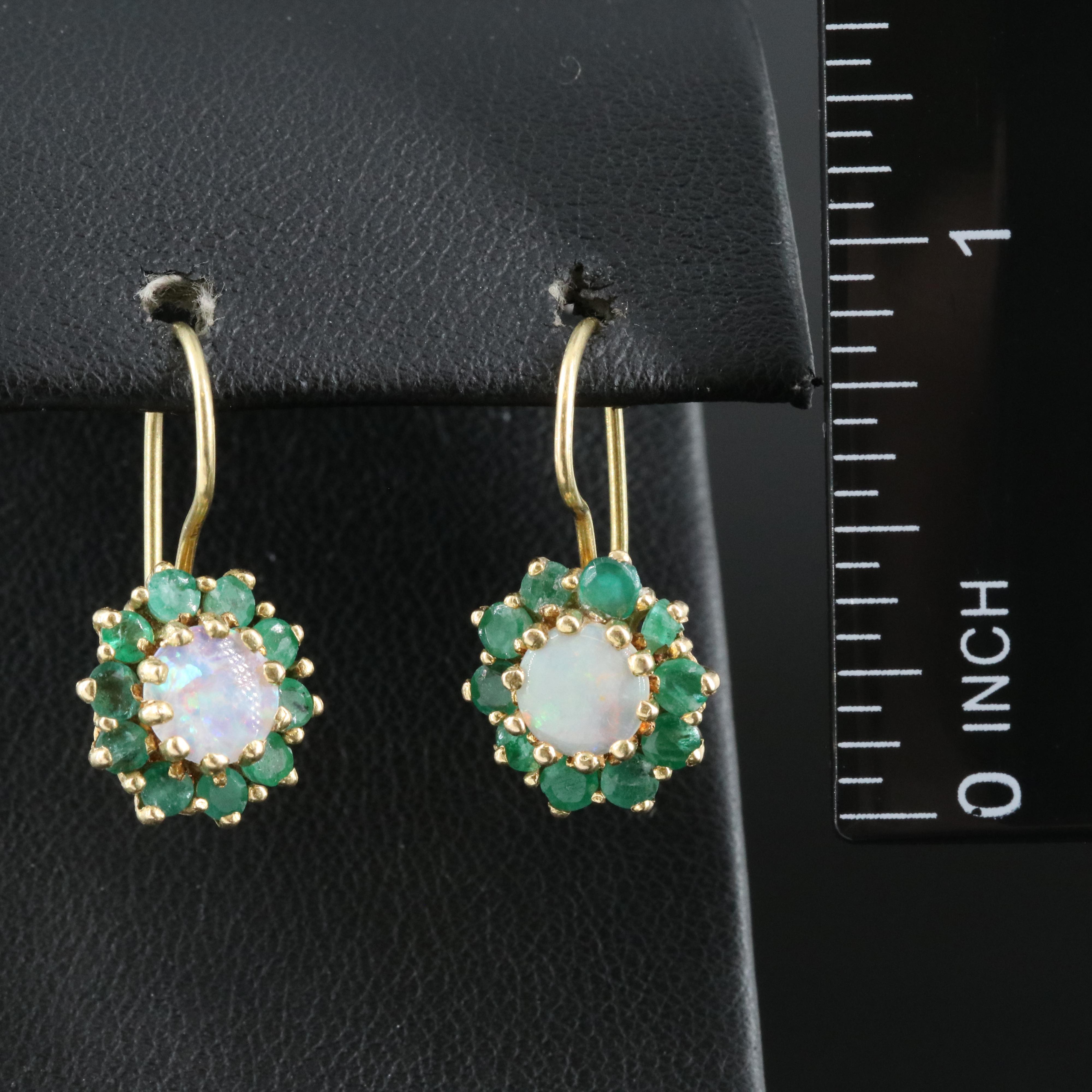 14K Opal and Emerald Earrings