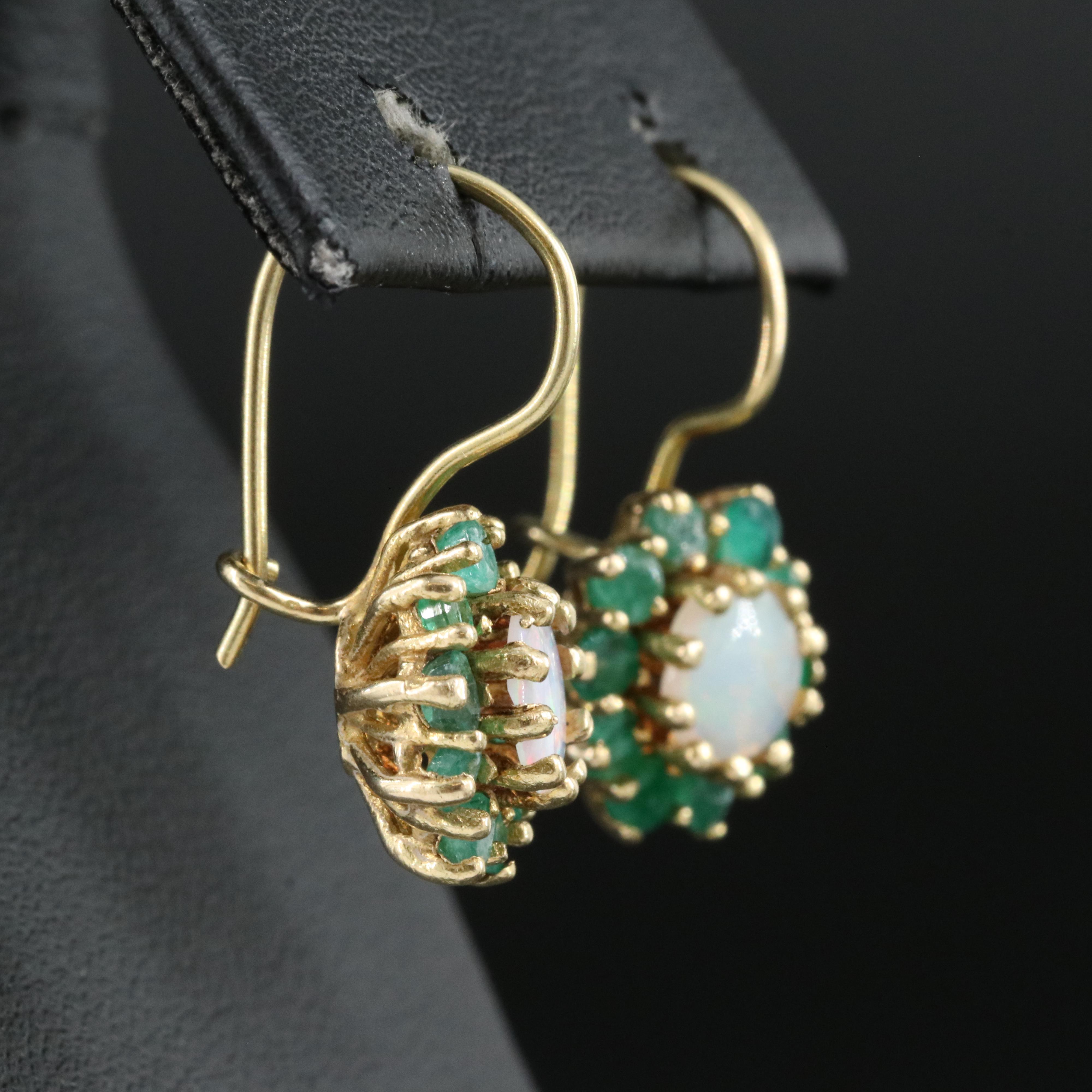 14K Opal and Emerald Earrings