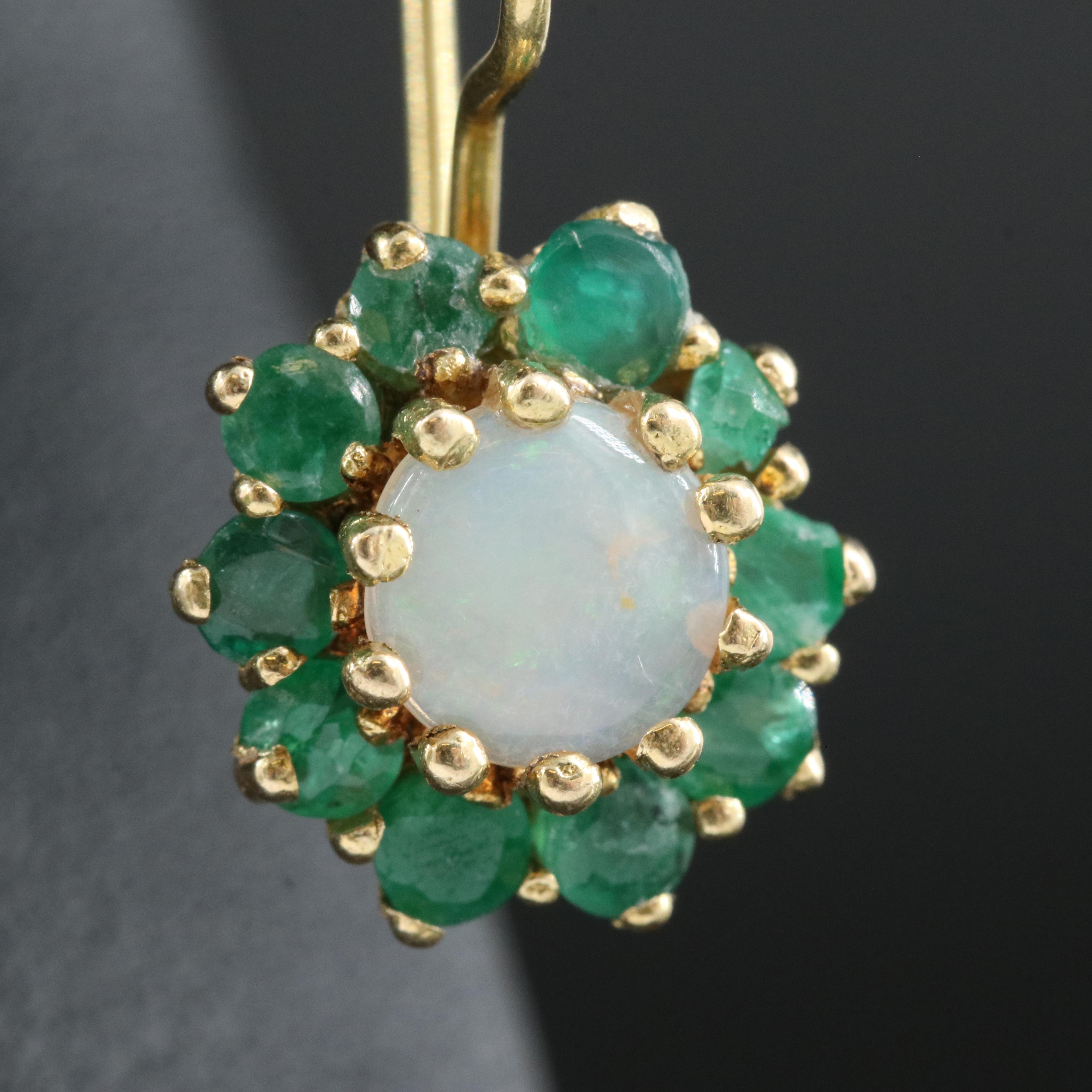 14K Opal and Emerald Earrings