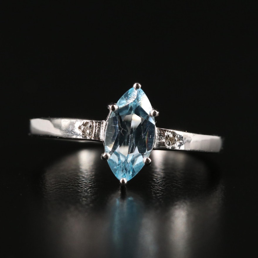 Sterling Blue Topaz and Diamond Ring