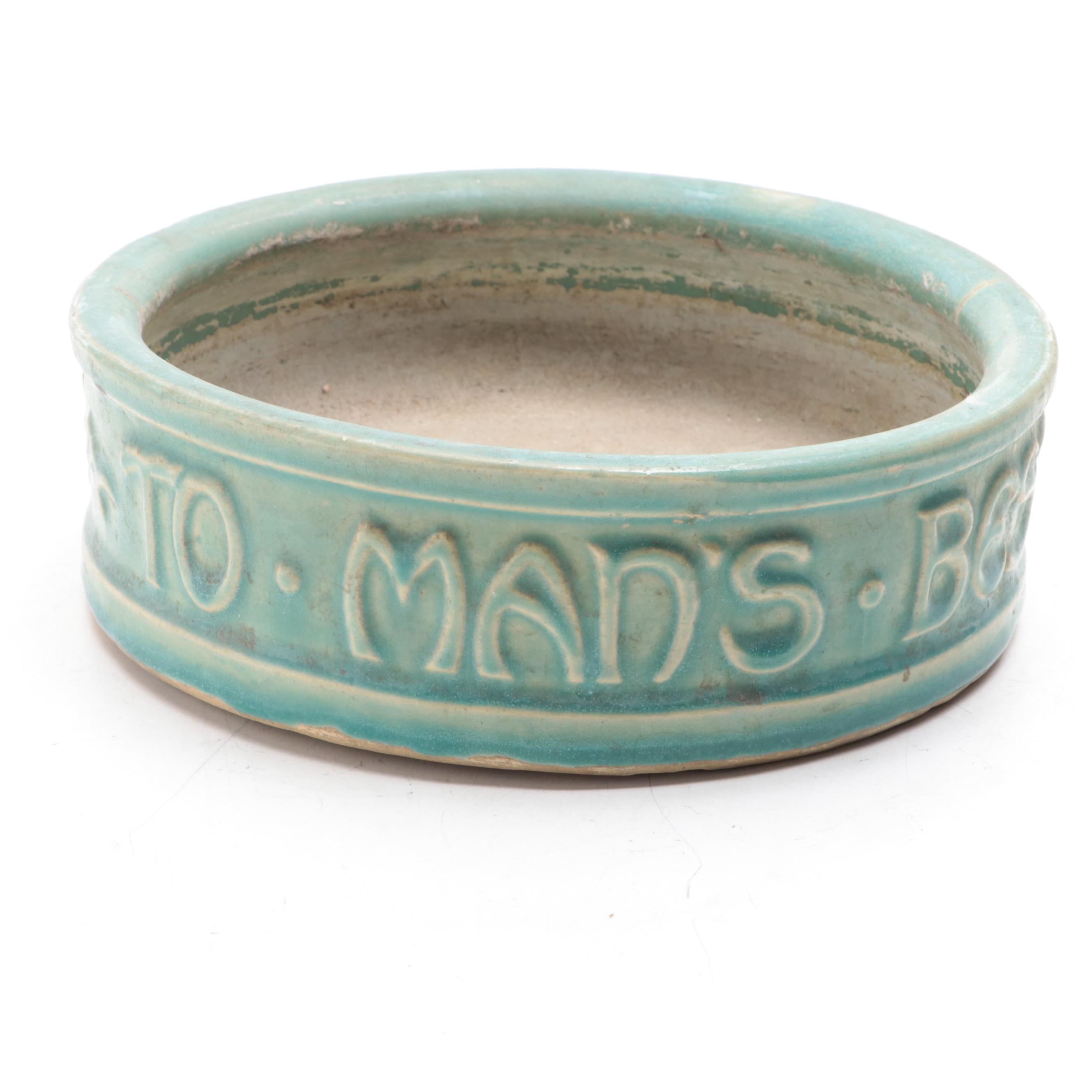 McCoy Pottery Green Glaze Ceramic Dog Bowl, Mid-20th Century