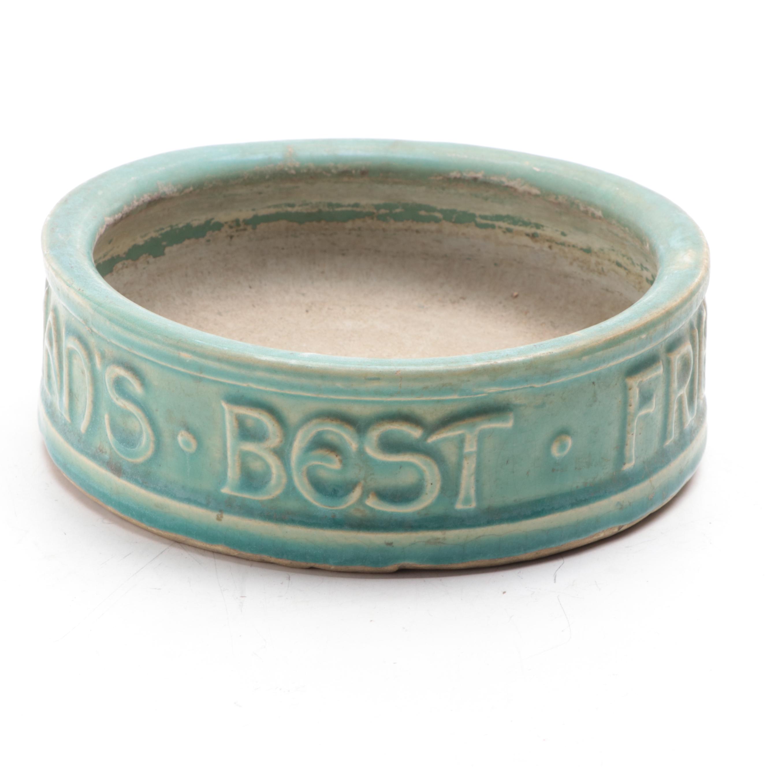 McCoy Pottery Green Glaze Ceramic Dog Bowl, Mid-20th Century