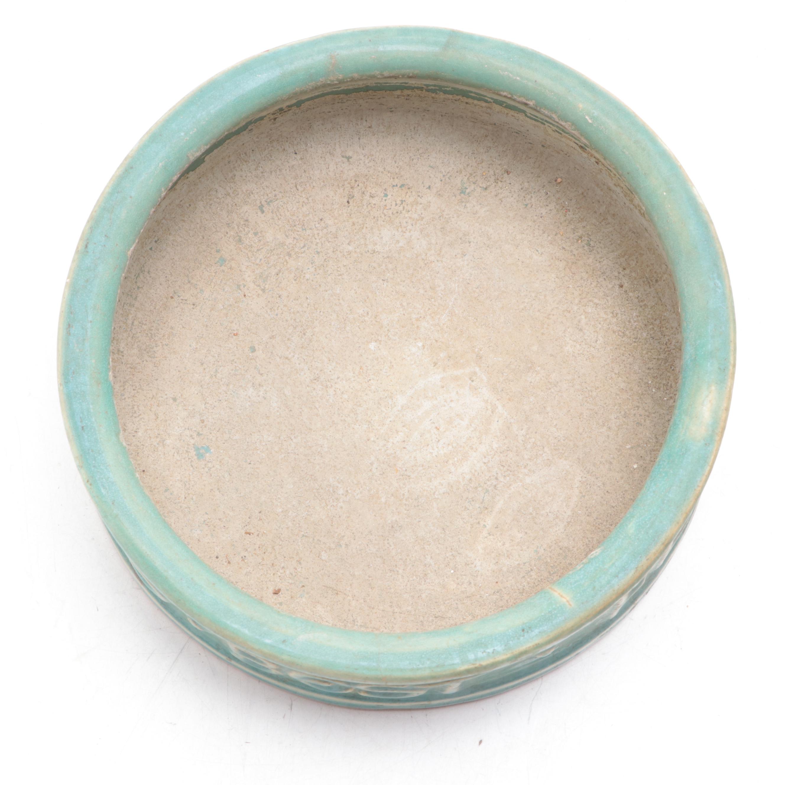 McCoy Pottery Green Glaze Ceramic Dog Bowl, Mid-20th Century