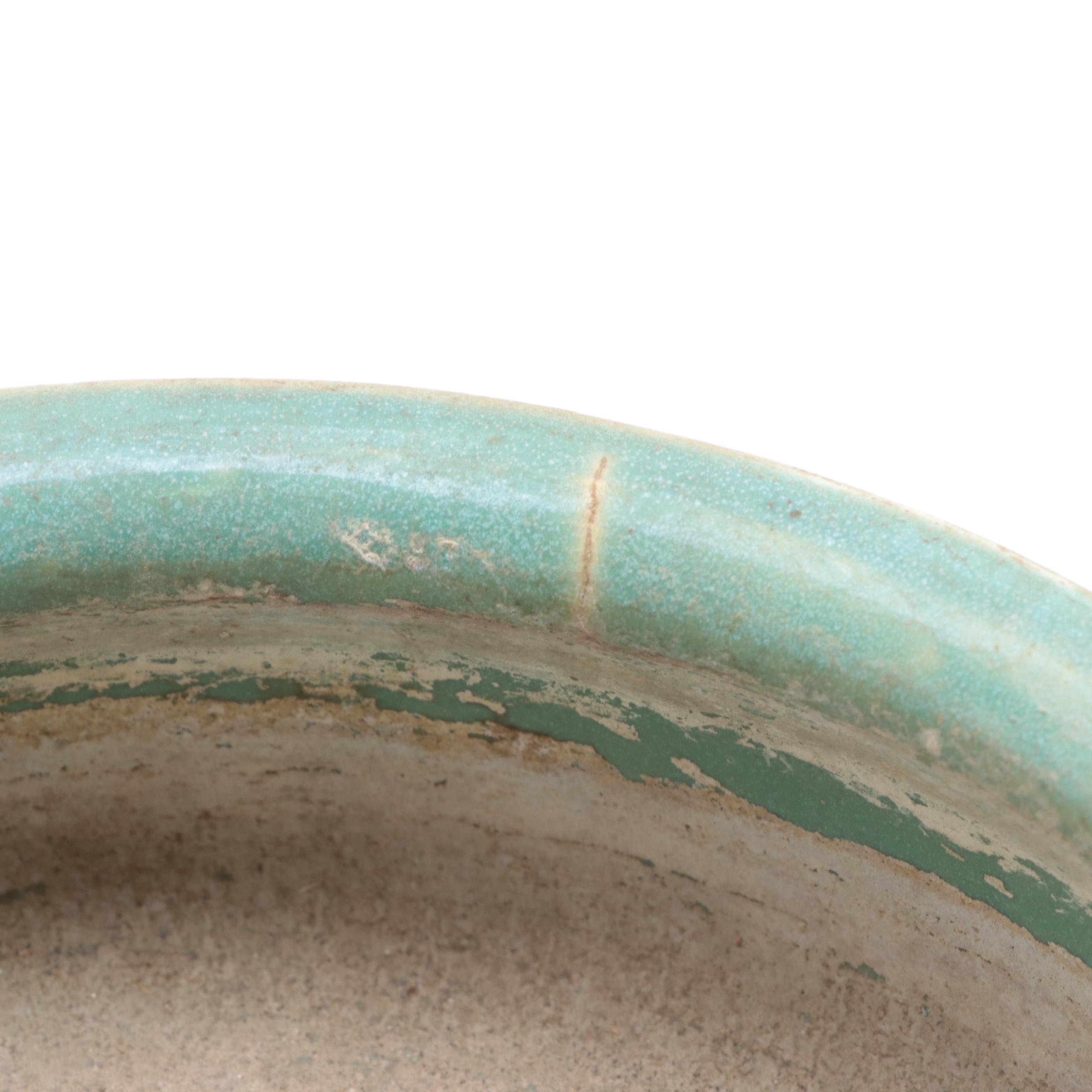 McCoy Pottery Green Glaze Ceramic Dog Bowl, Mid-20th Century