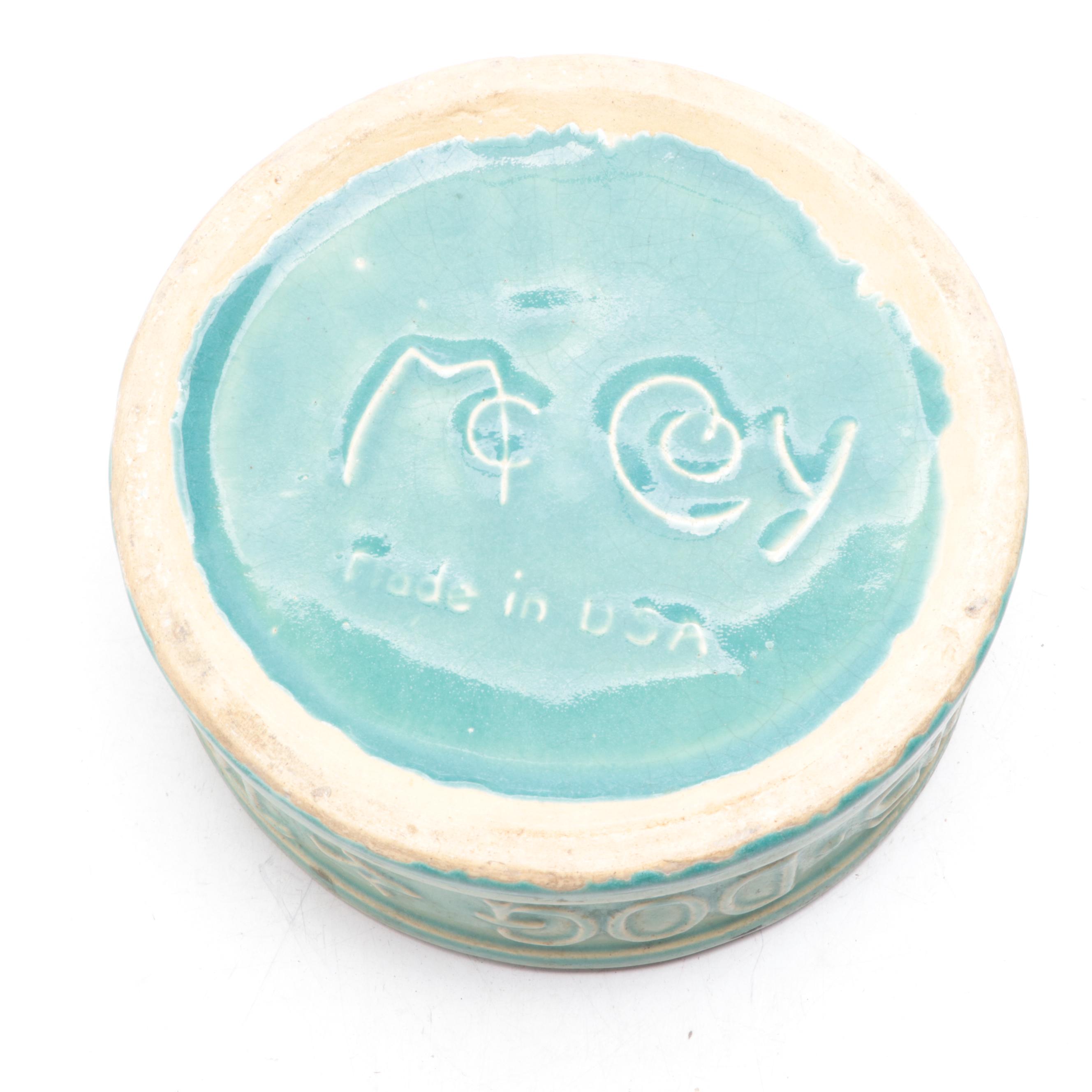McCoy Pottery Green Glaze Ceramic Dog Bowl, Mid-20th Century