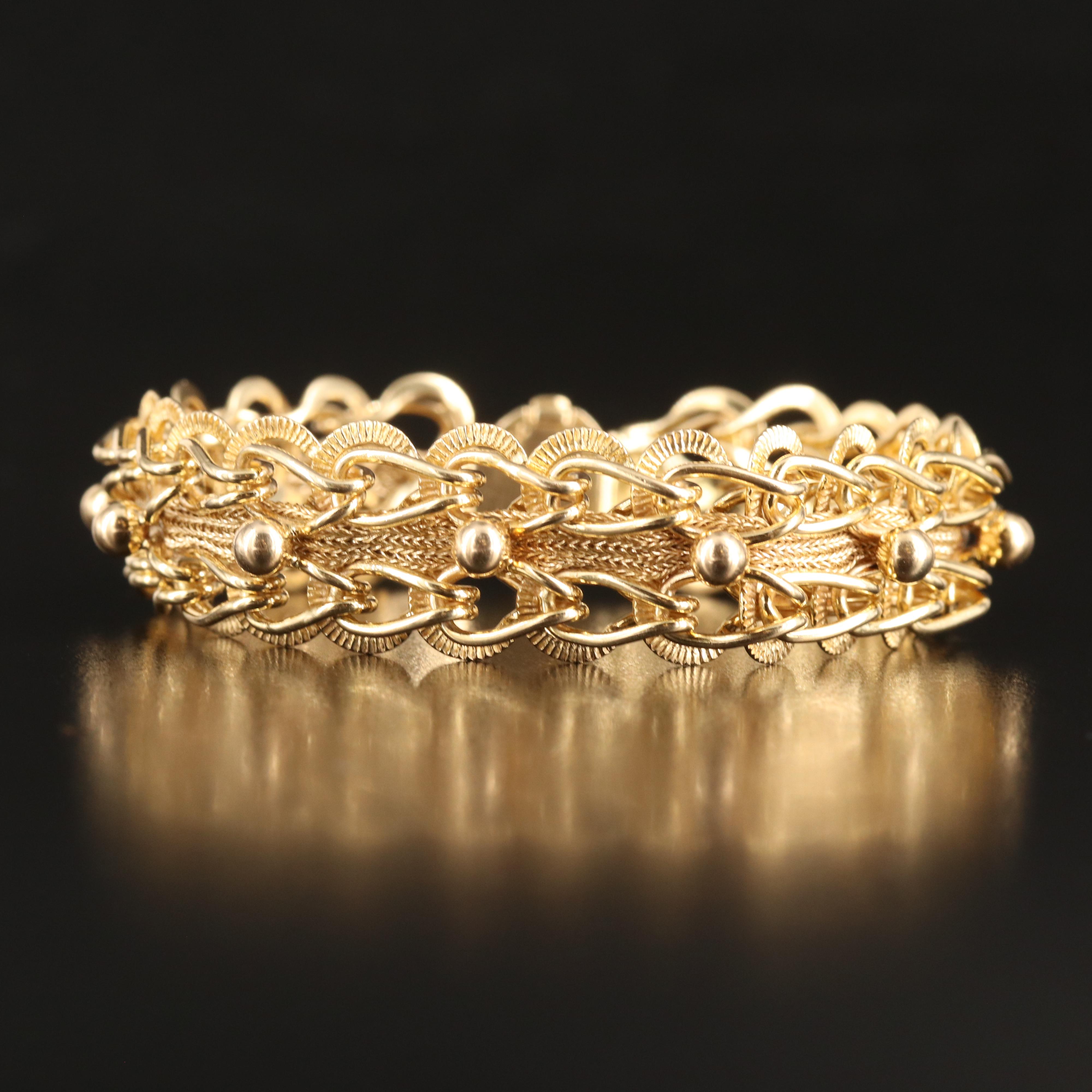 14K Fancy Link Bracelet with Foxtail Chain Detailing