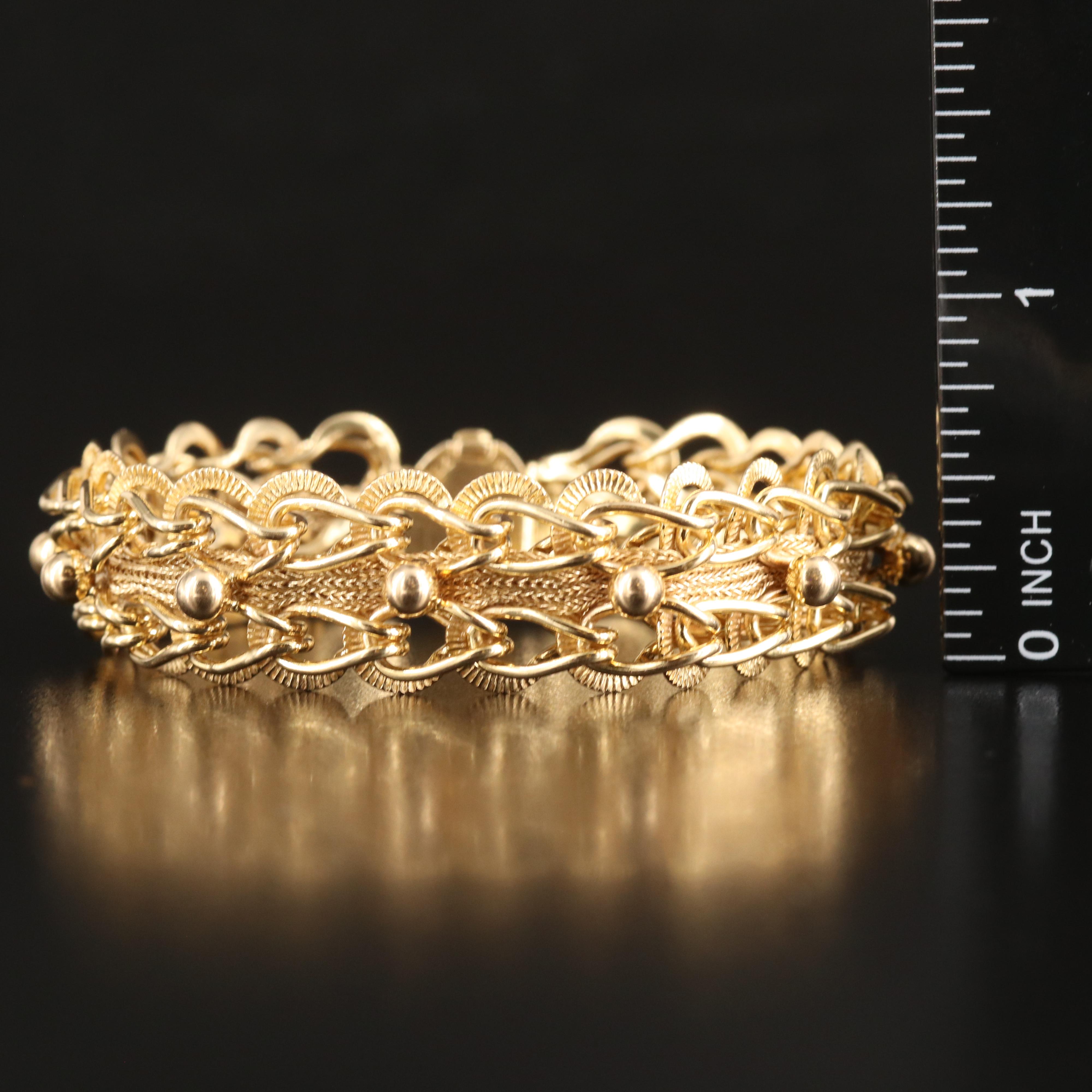 14K Fancy Link Bracelet with Foxtail Chain Detailing
