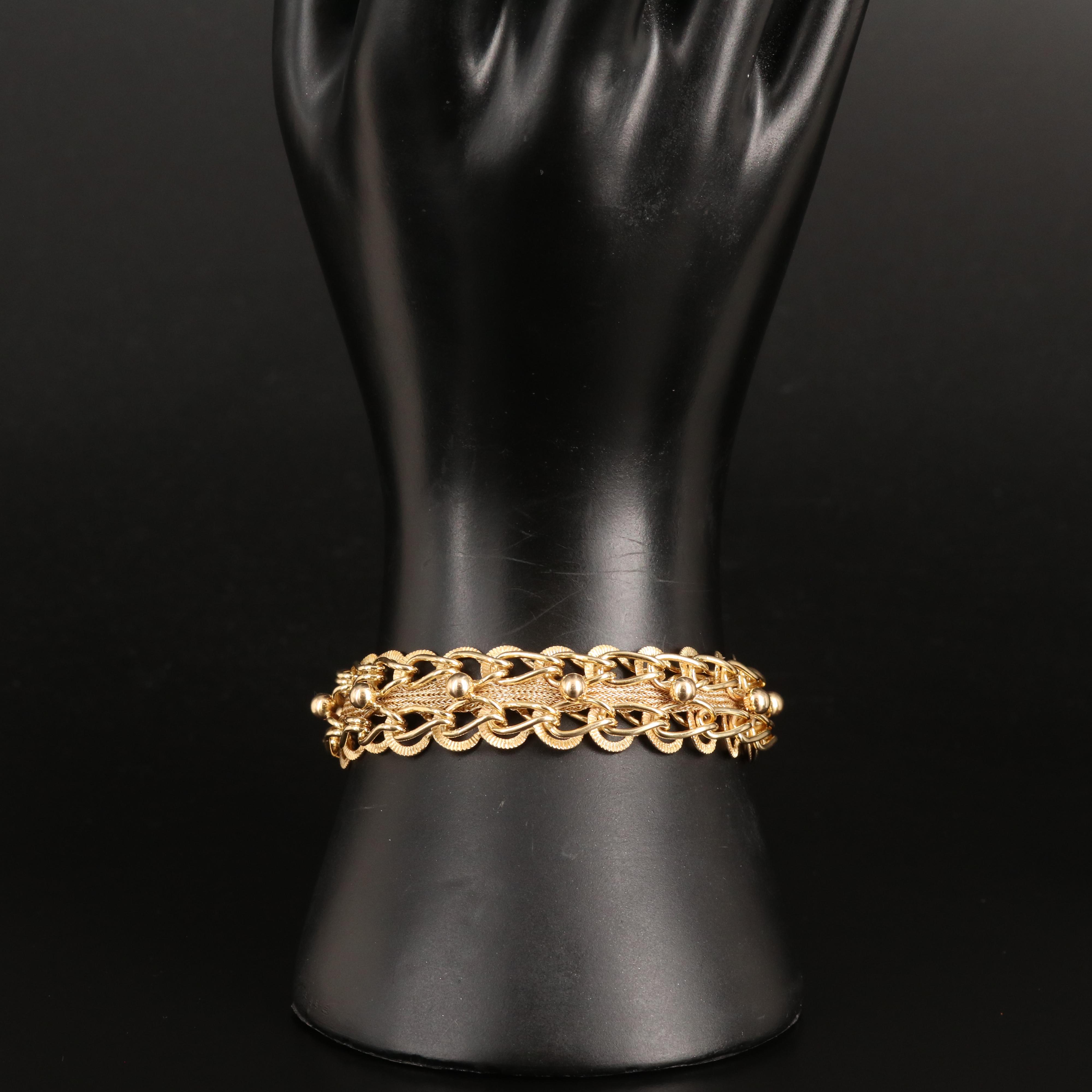 14K Fancy Link Bracelet with Foxtail Chain Detailing