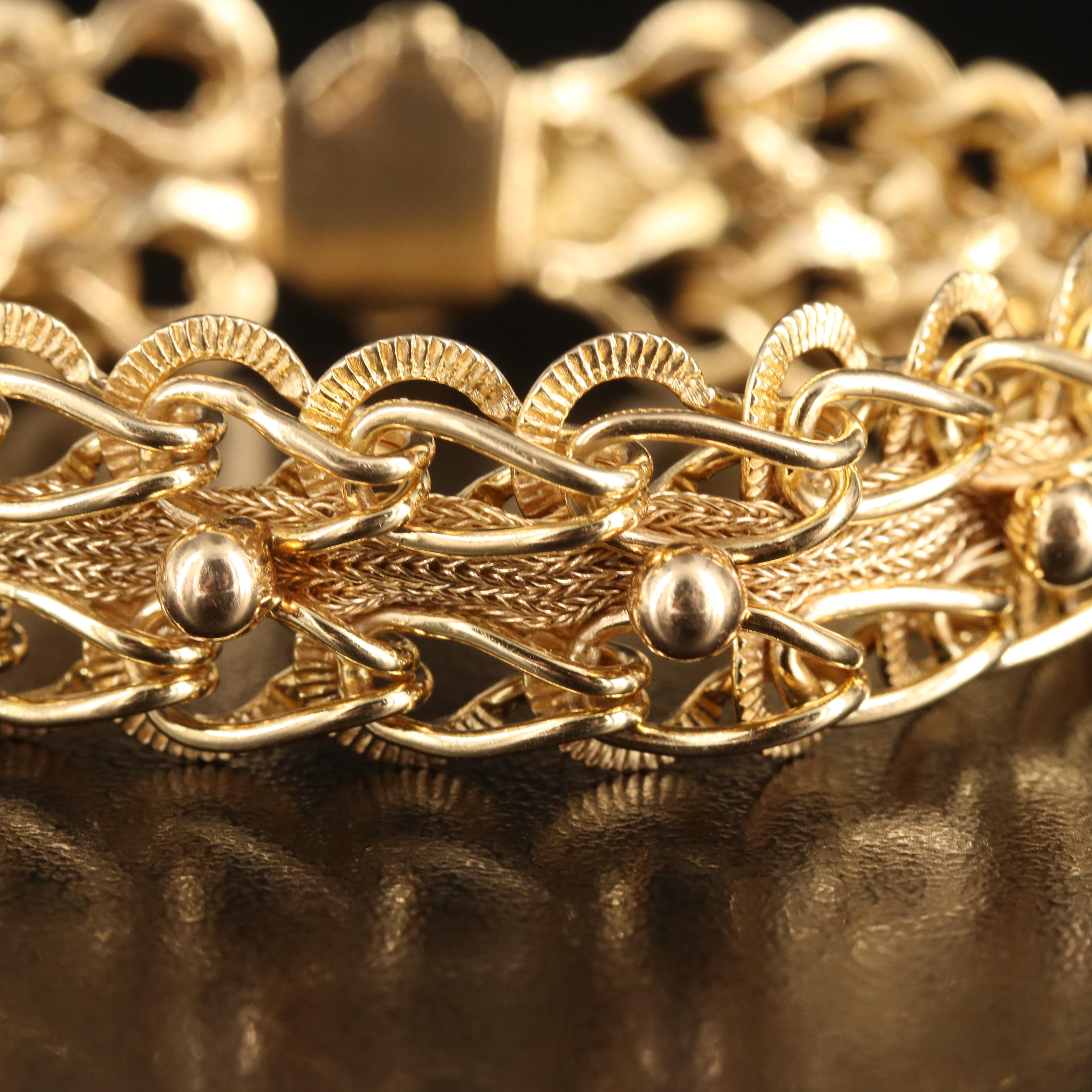 14K Fancy Link Bracelet with Foxtail Chain Detailing