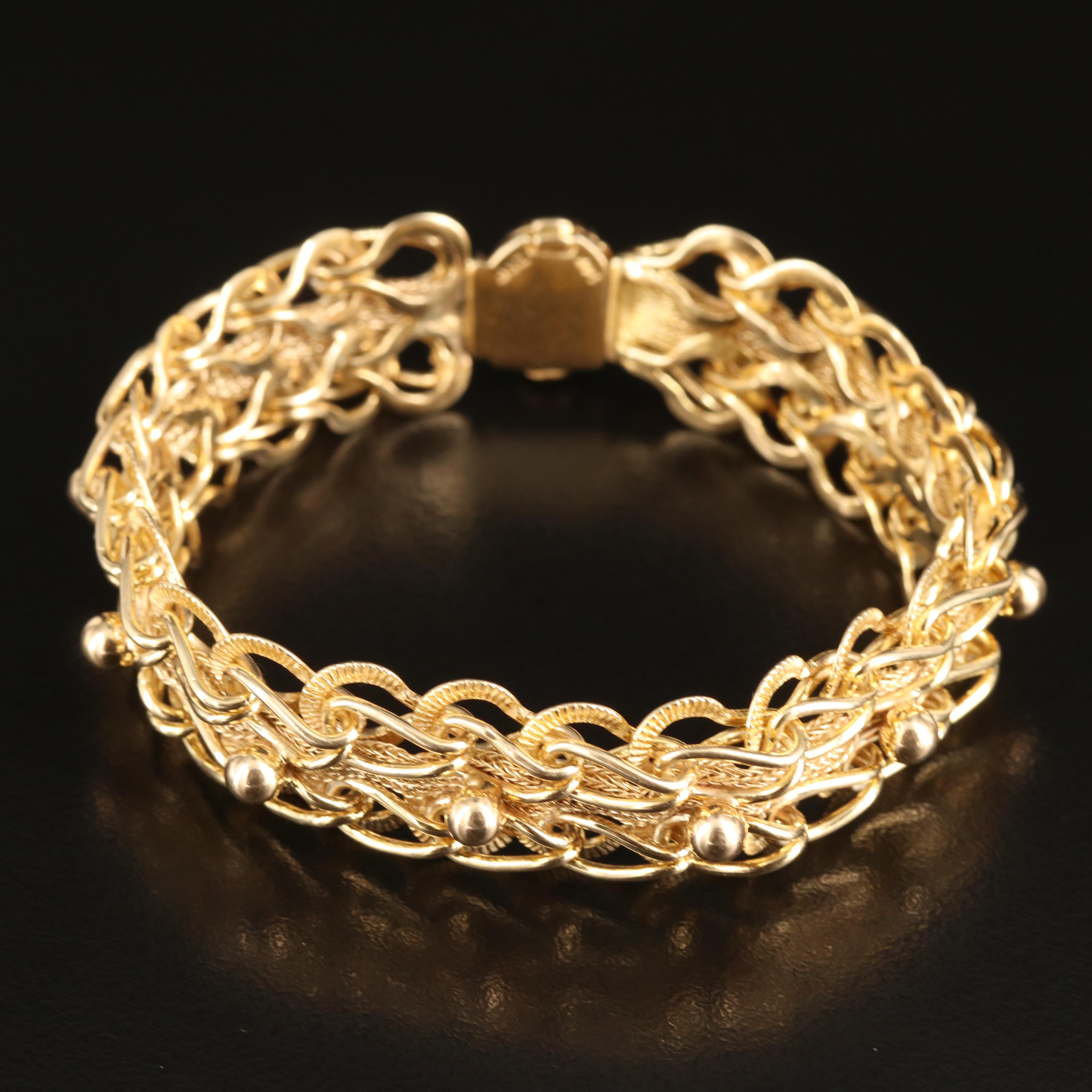 14K Fancy Link Bracelet with Foxtail Chain Detailing
