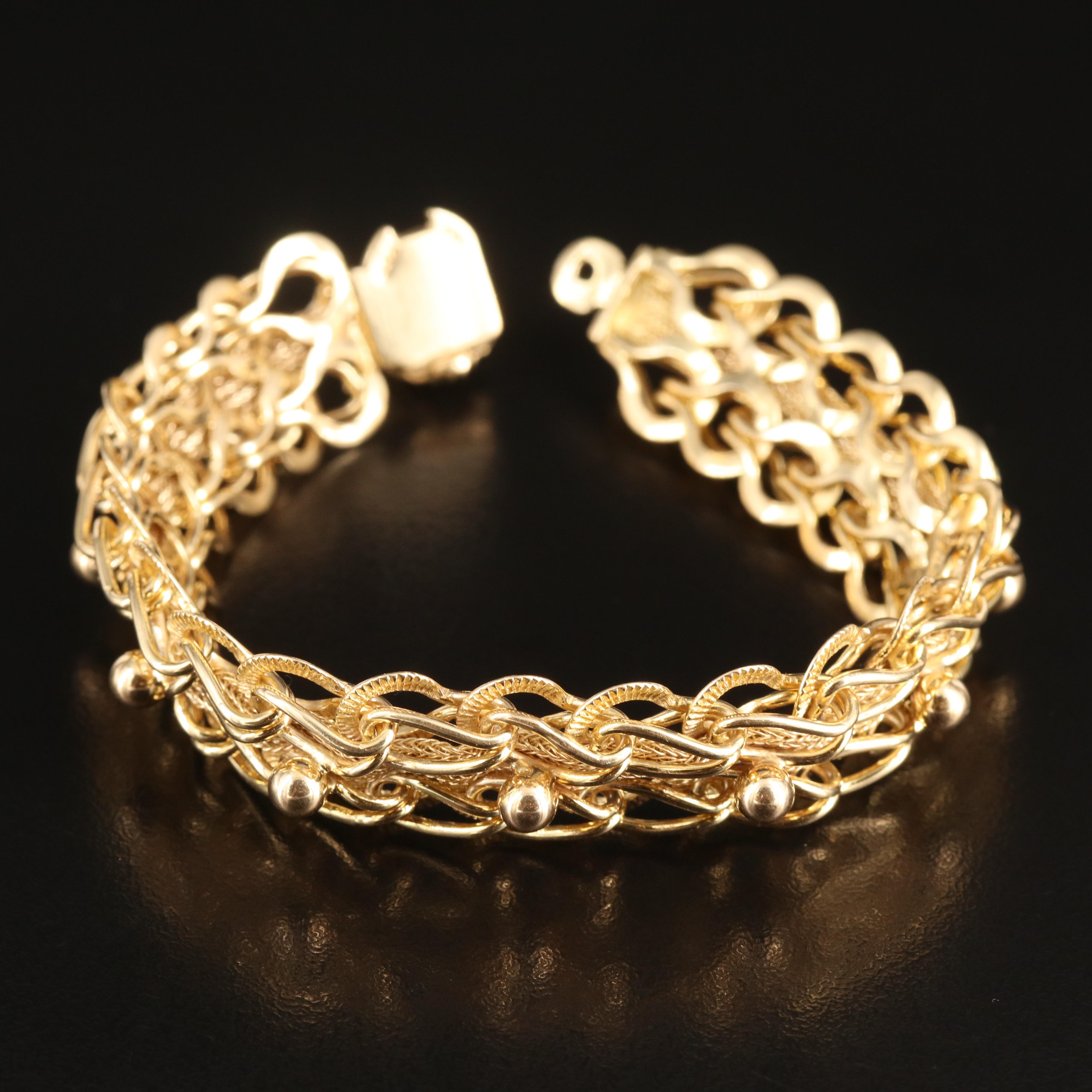 14K Fancy Link Bracelet with Foxtail Chain Detailing
