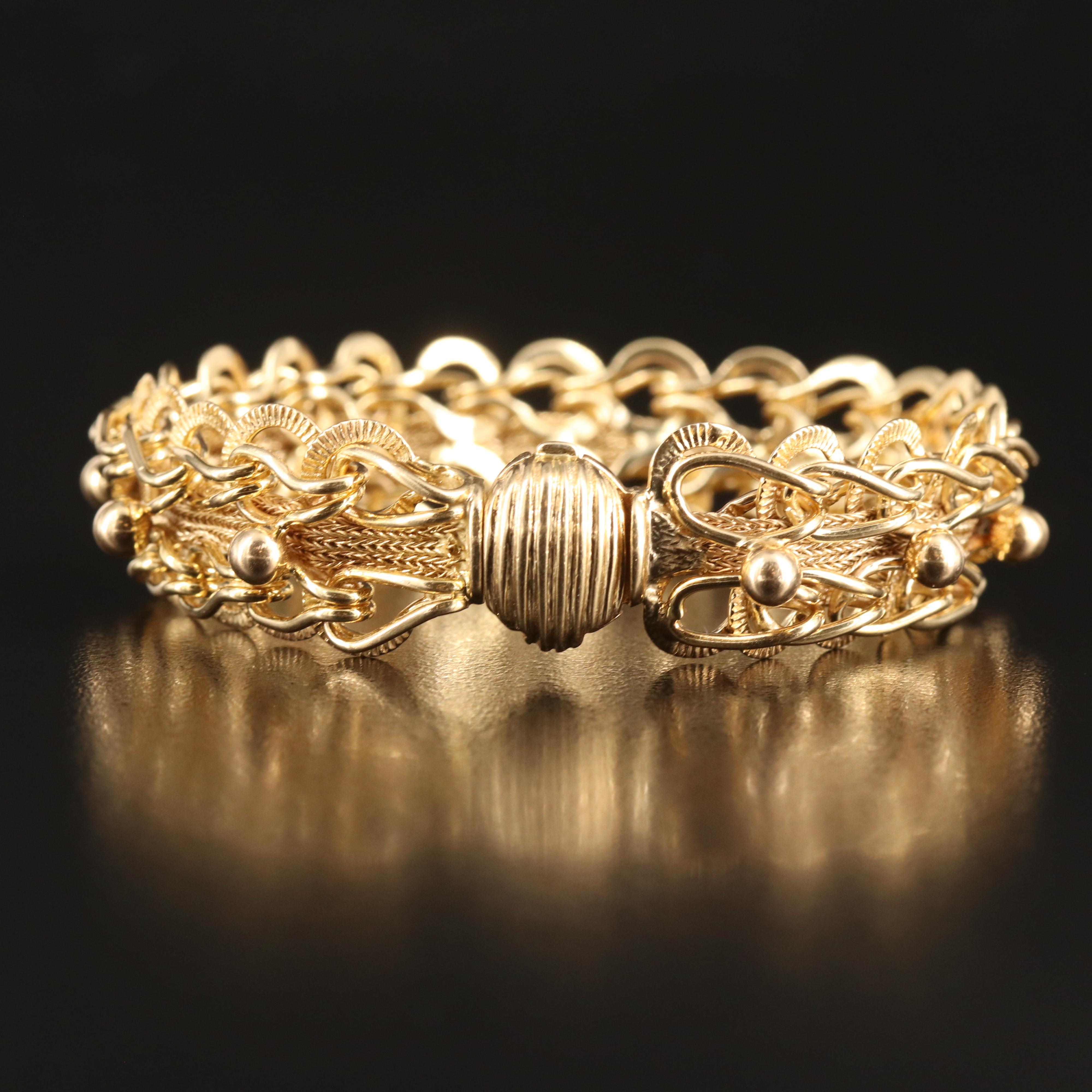 14K Fancy Link Bracelet with Foxtail Chain Detailing