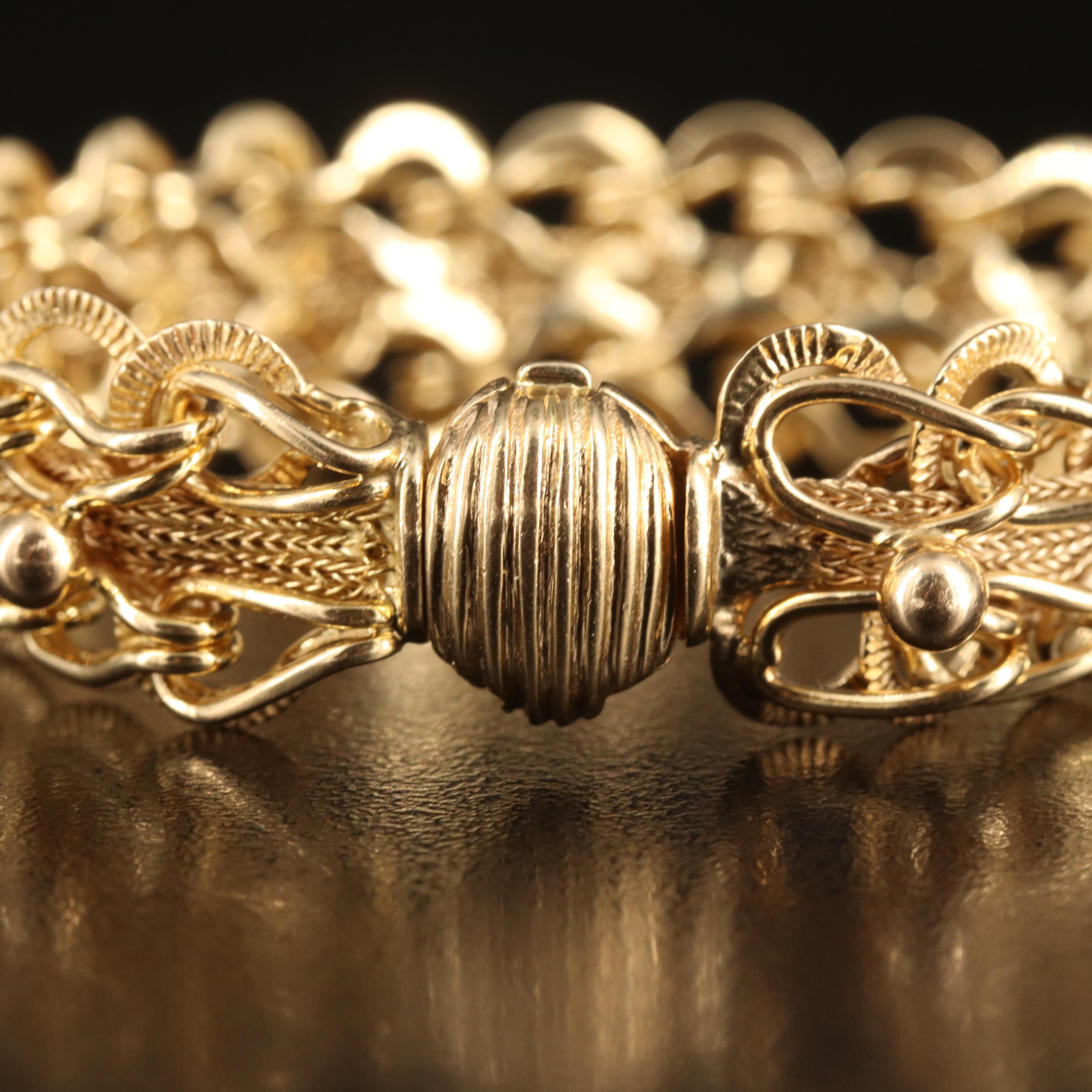 14K Fancy Link Bracelet with Foxtail Chain Detailing