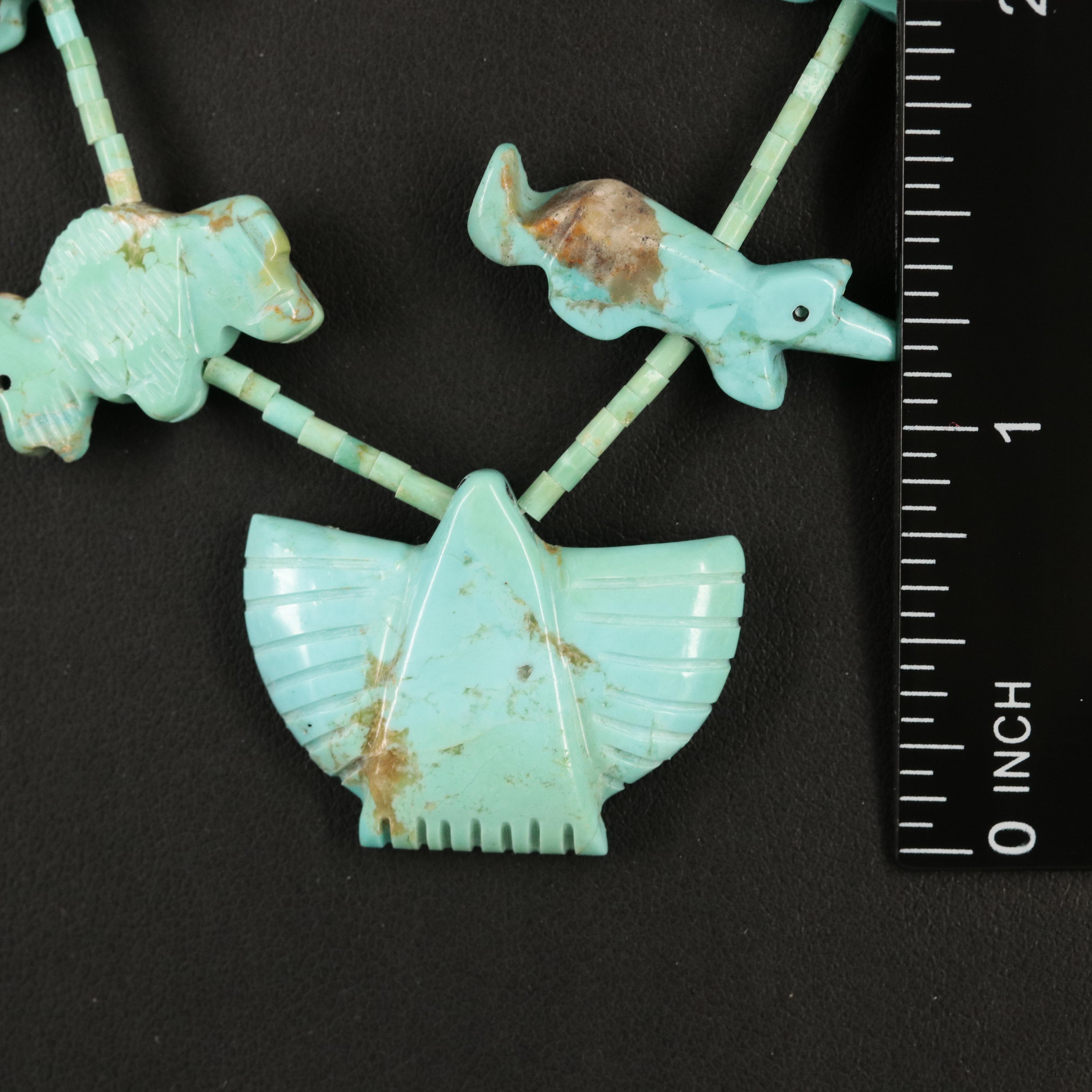 Southwestern Carved Faux Turquoise Fetish Necklace with Sterling Clasp