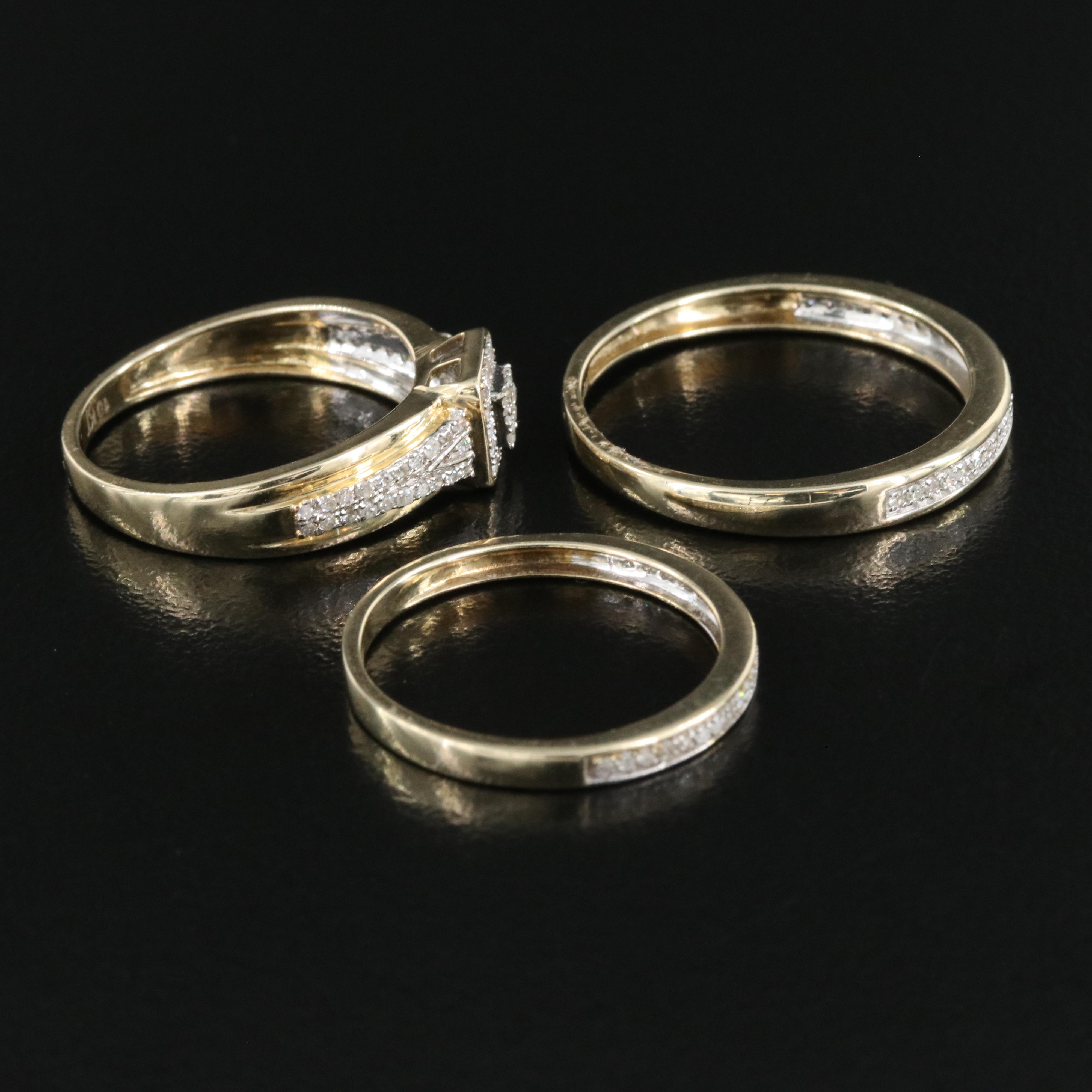 10K 0.35 CTW Diamond Ring and Bands Set