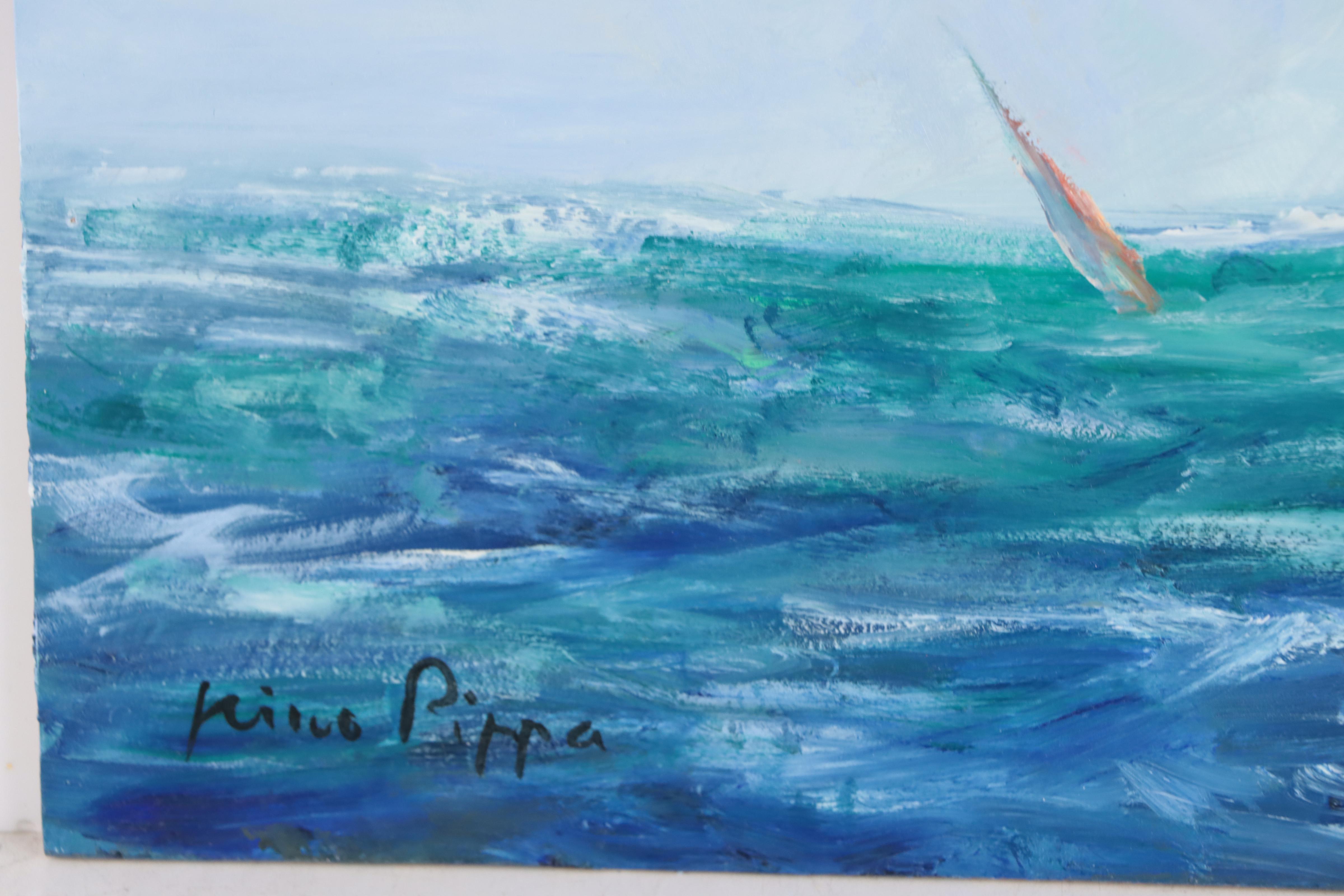 Nino Pippa Oil Painting "Sailboats - Off the Normandy Coast," 2018