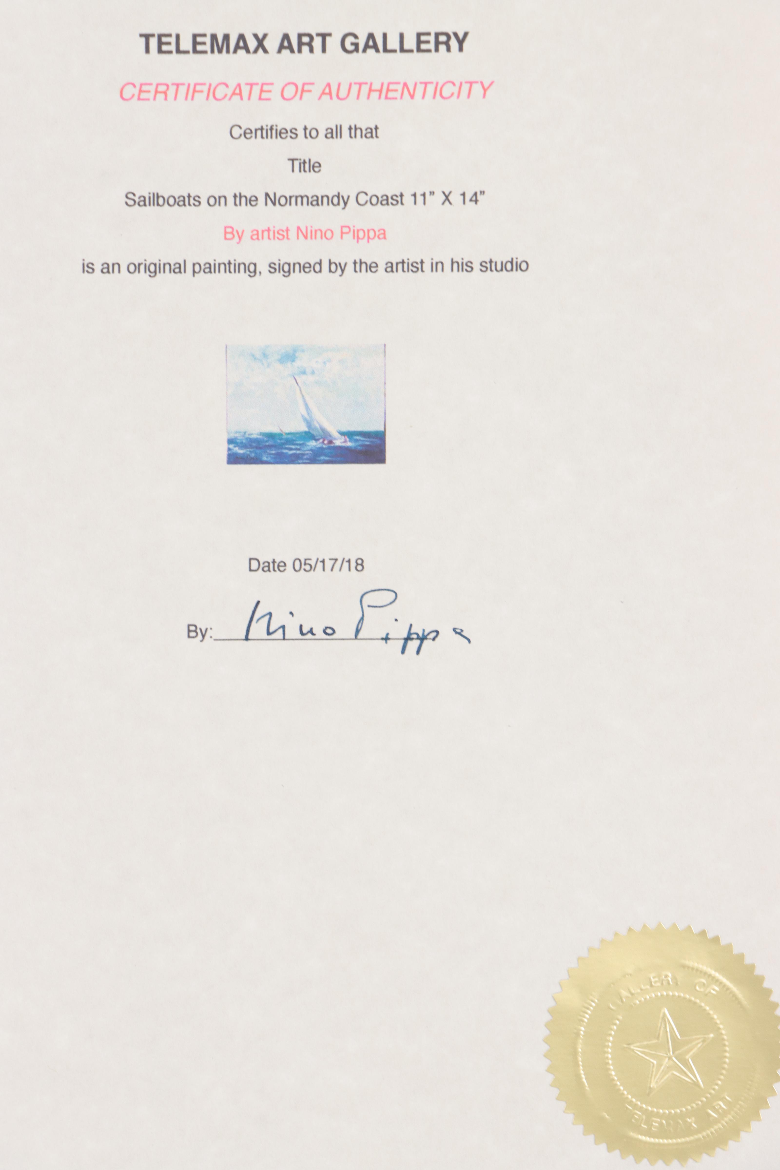 Nino Pippa Oil Painting "Sailboats - Off the Normandy Coast," 2018