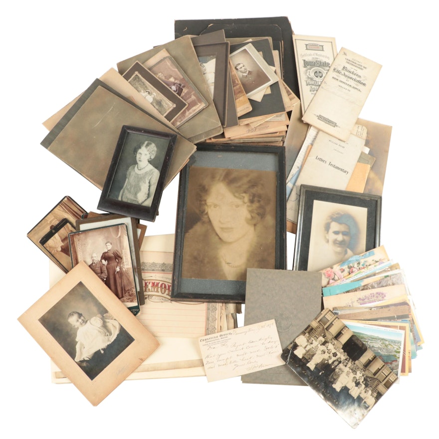 Photographs of Men, Women and Children with Certificates and More Ephemera