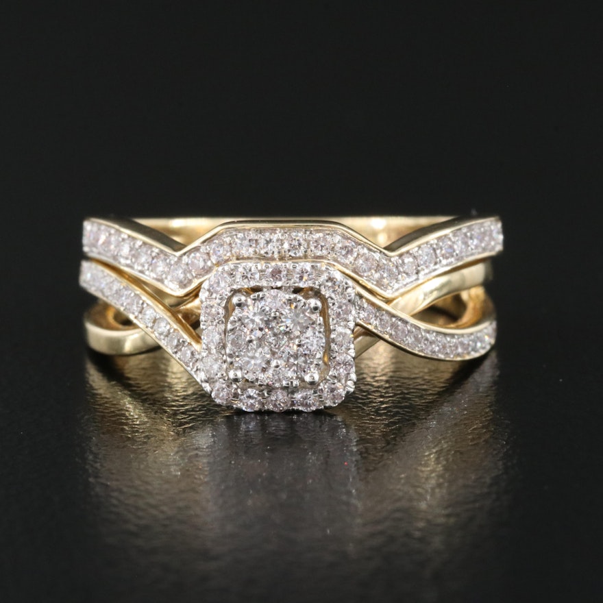 14K 0.46 CTW Diamond Ring and Contoured Shadow Band