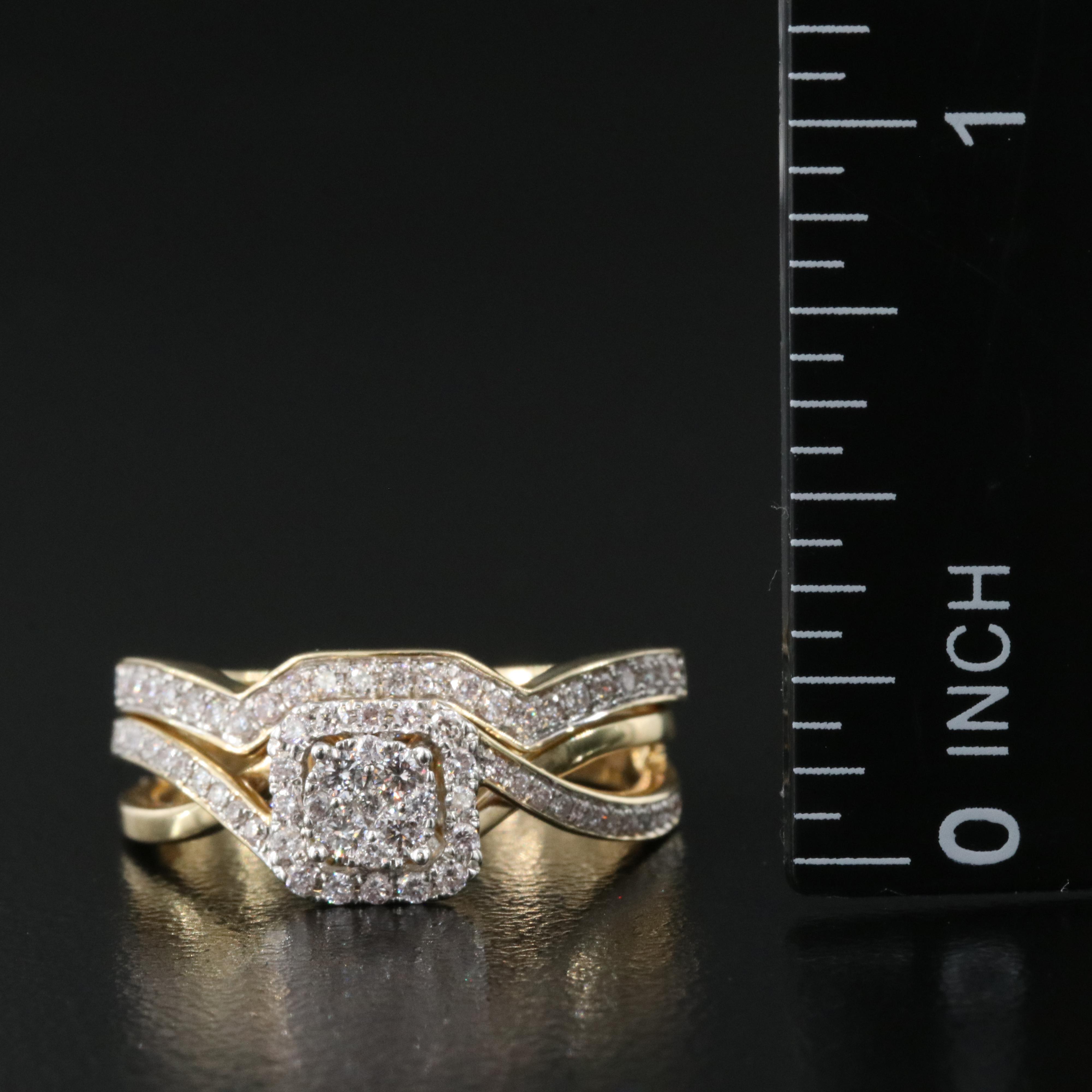 14K 0.46 CTW Diamond Ring and Contoured Shadow Band