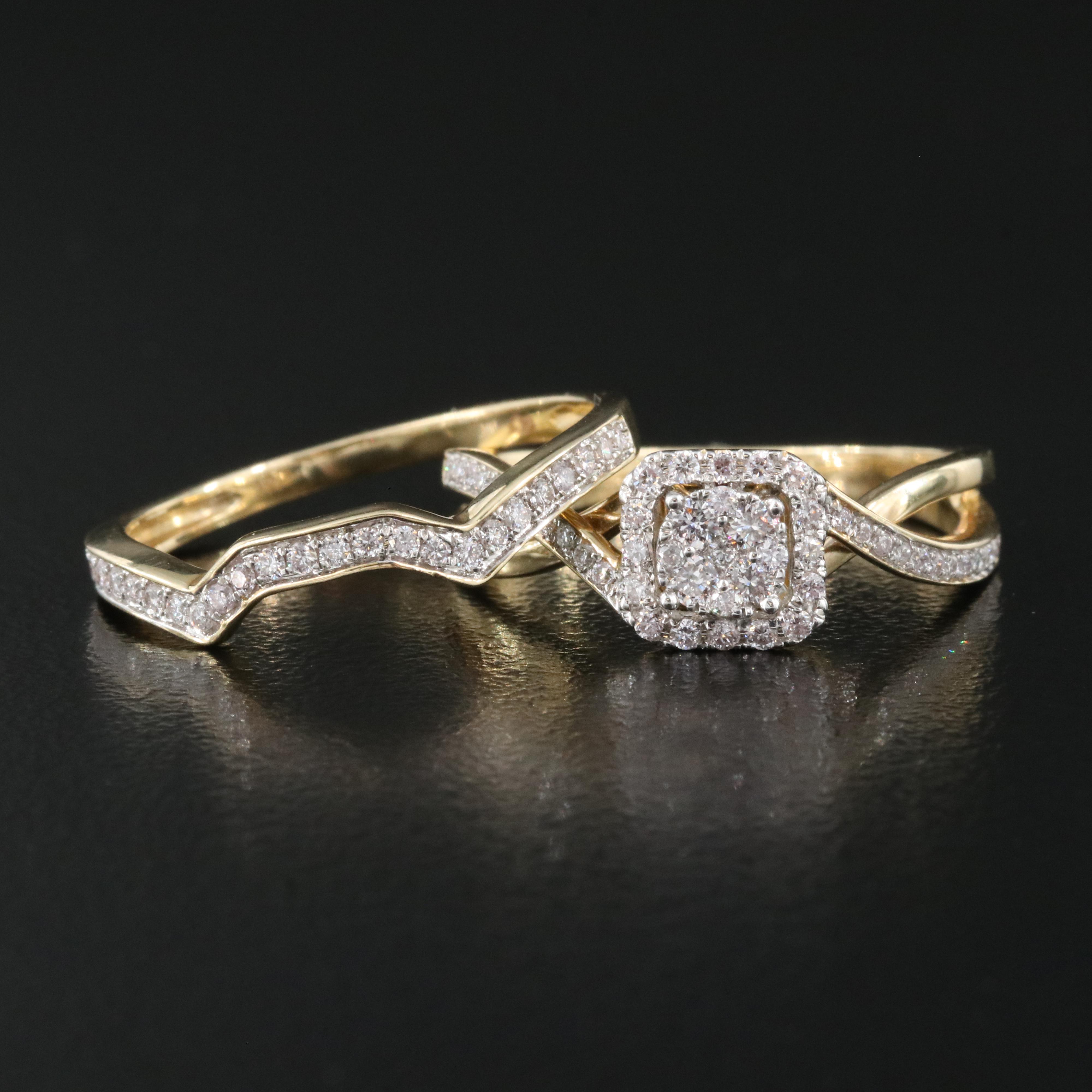 14K 0.46 CTW Diamond Ring and Contoured Shadow Band