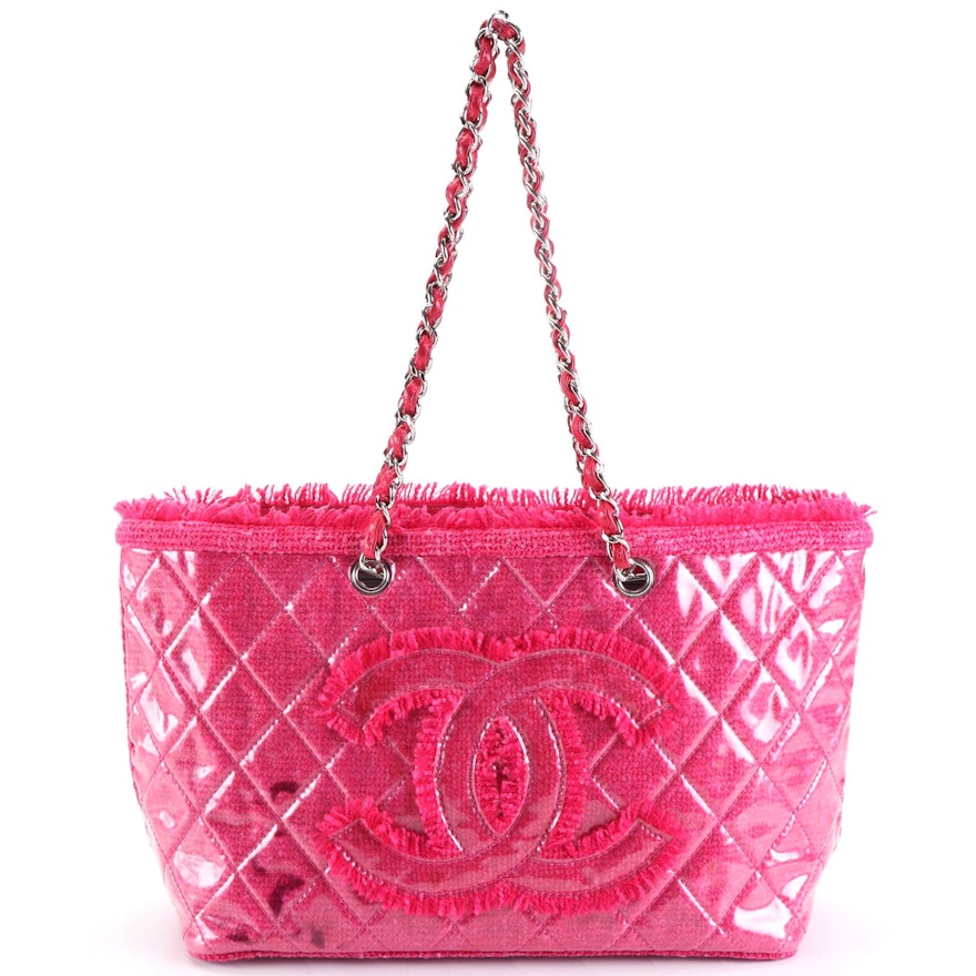 Chanel Pink CC Vinyl Quilted Funny Tweed Tote