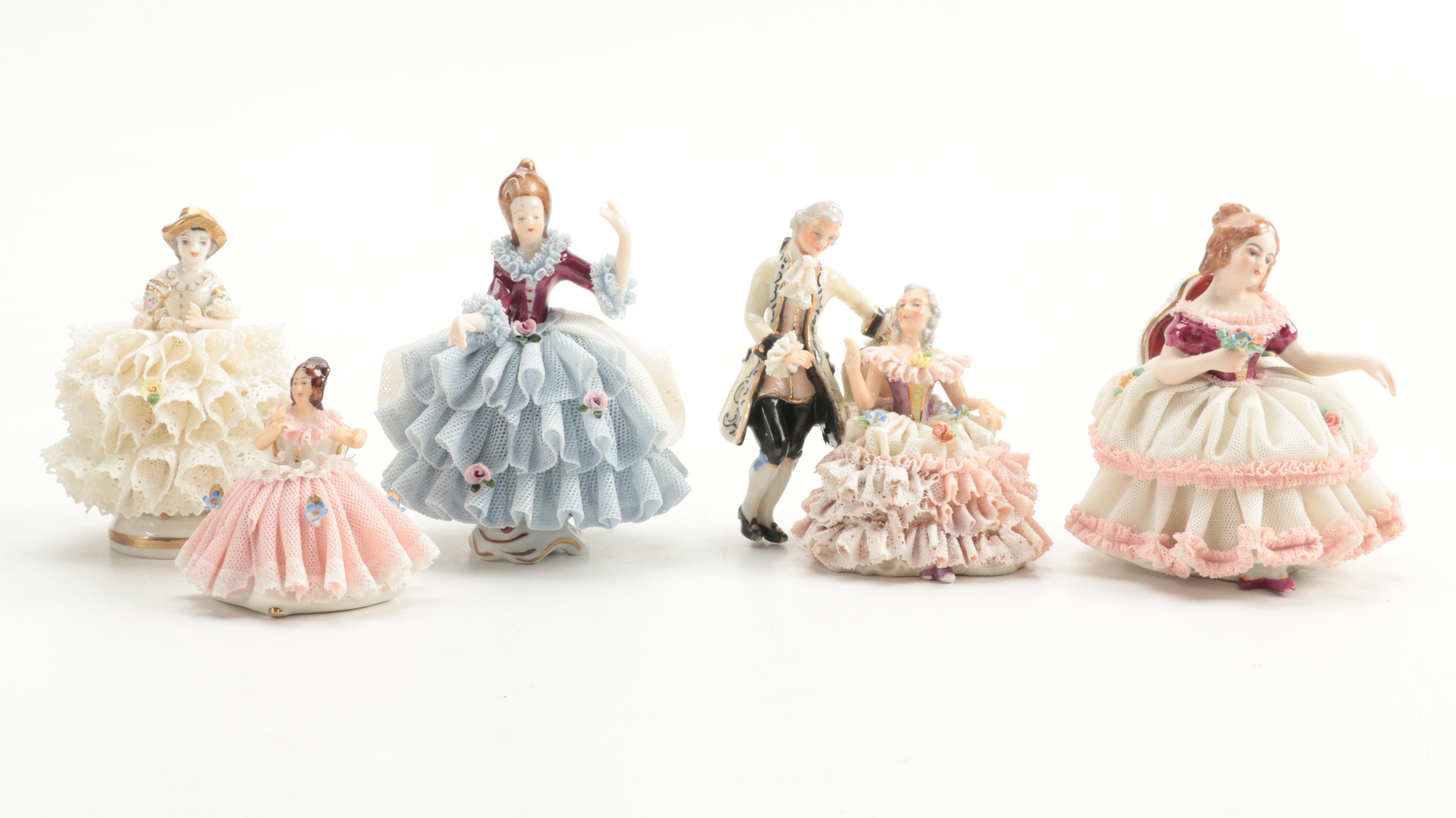 KPM Blanc de Chine with E & A Müller and Other Dresden Lace Figurines