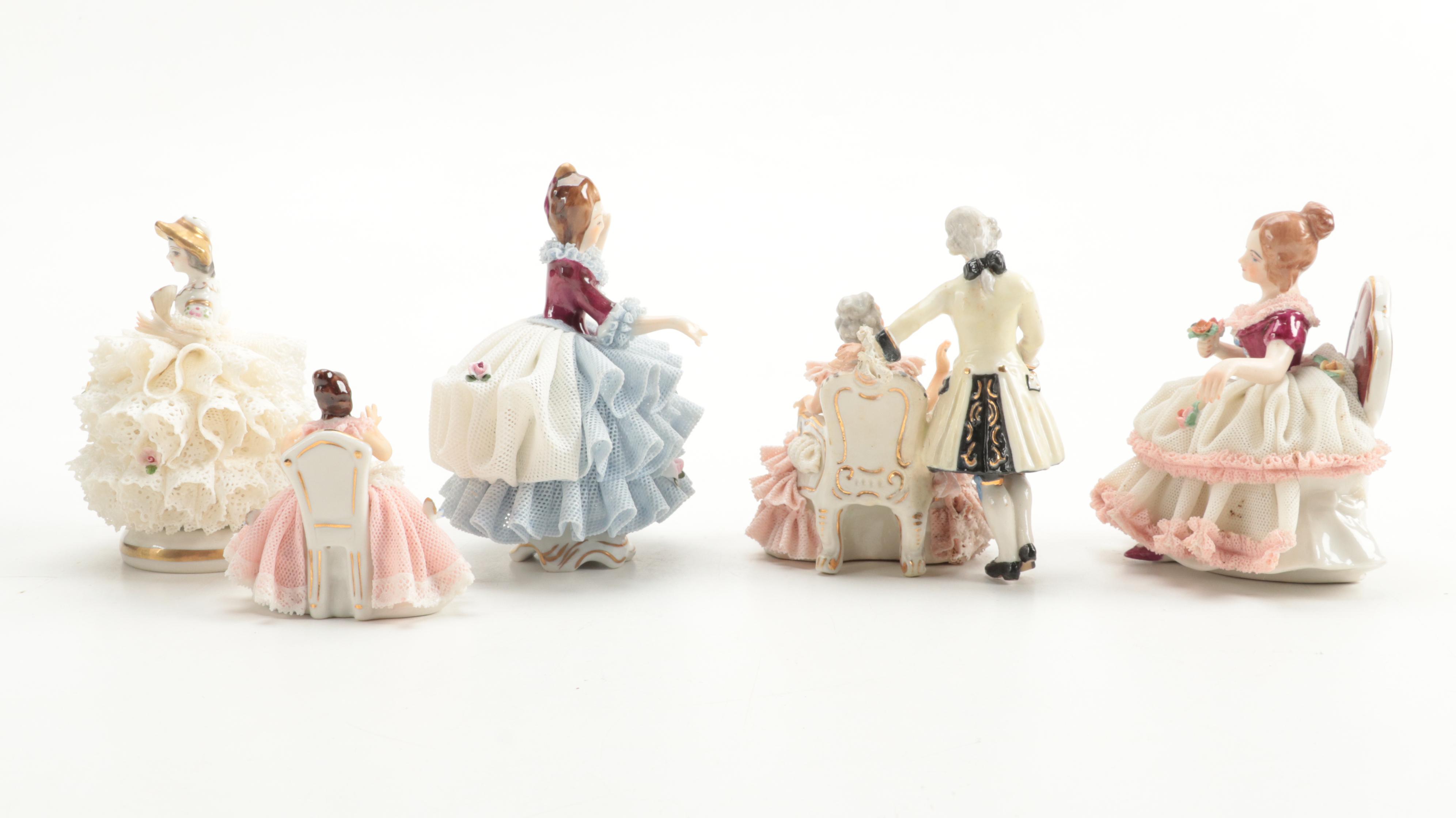 KPM Blanc de Chine with E & A Müller and Other Dresden Lace Figurines