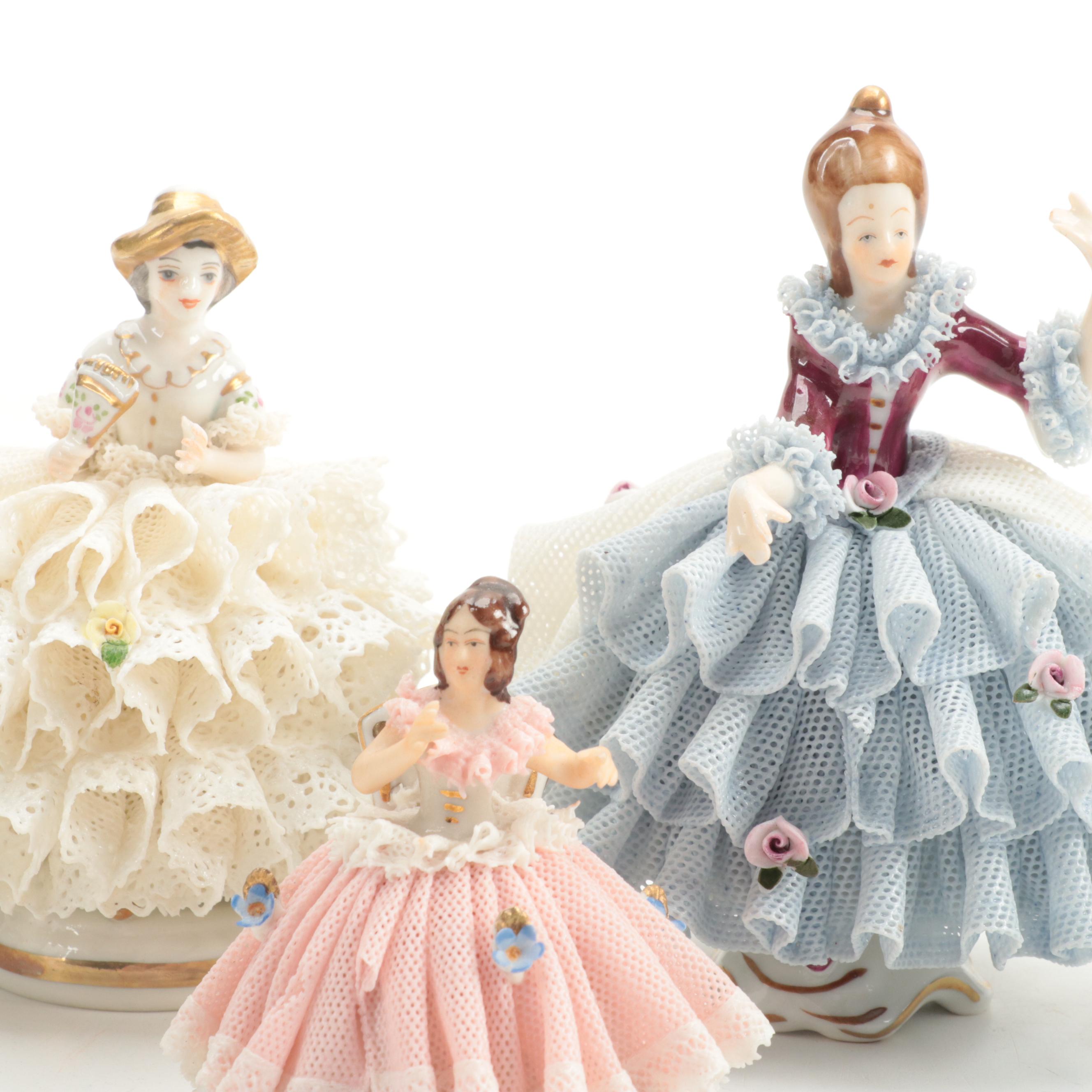 KPM Blanc de Chine with E & A Müller and Other Dresden Lace Figurines