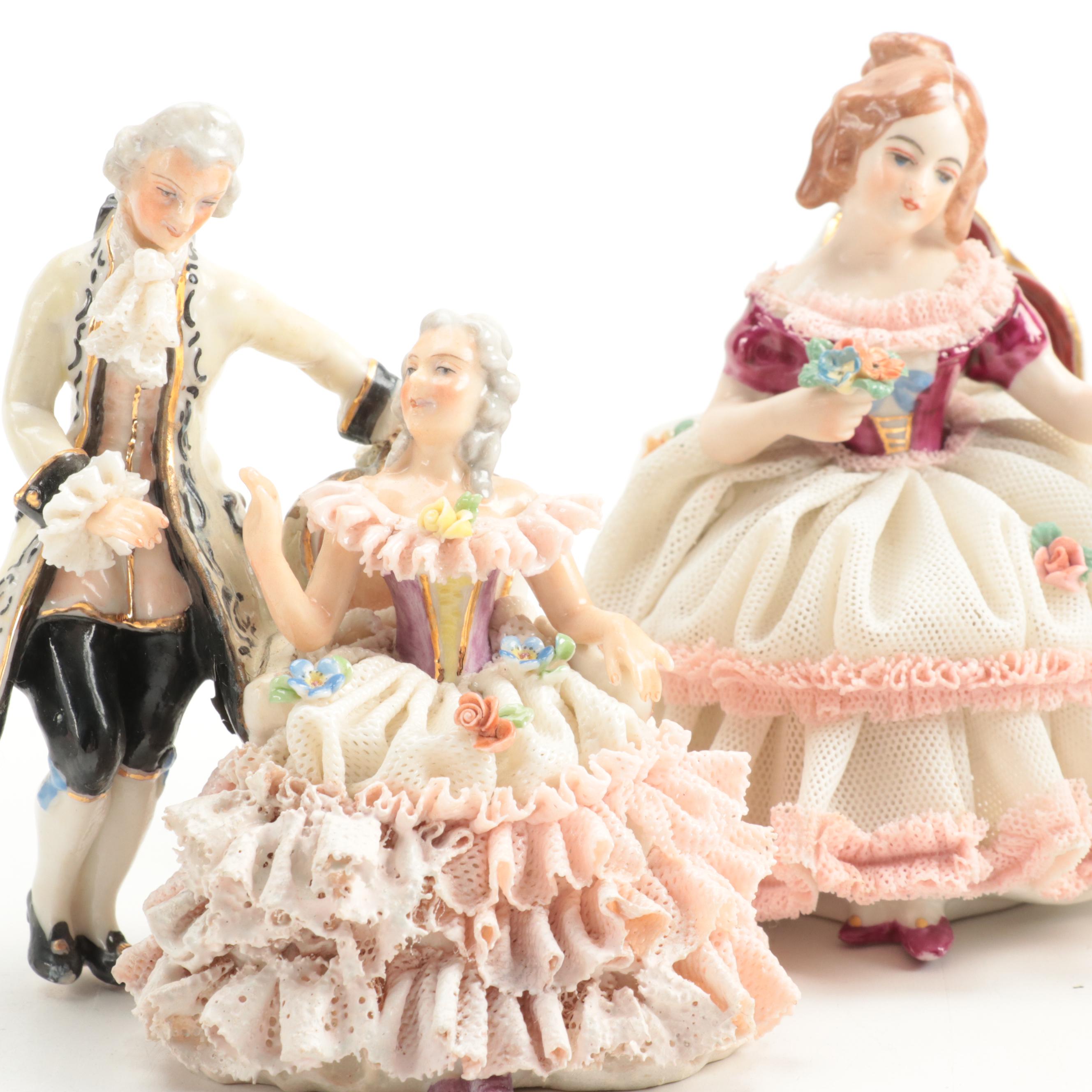 KPM Blanc de Chine with E & A Müller and Other Dresden Lace Figurines
