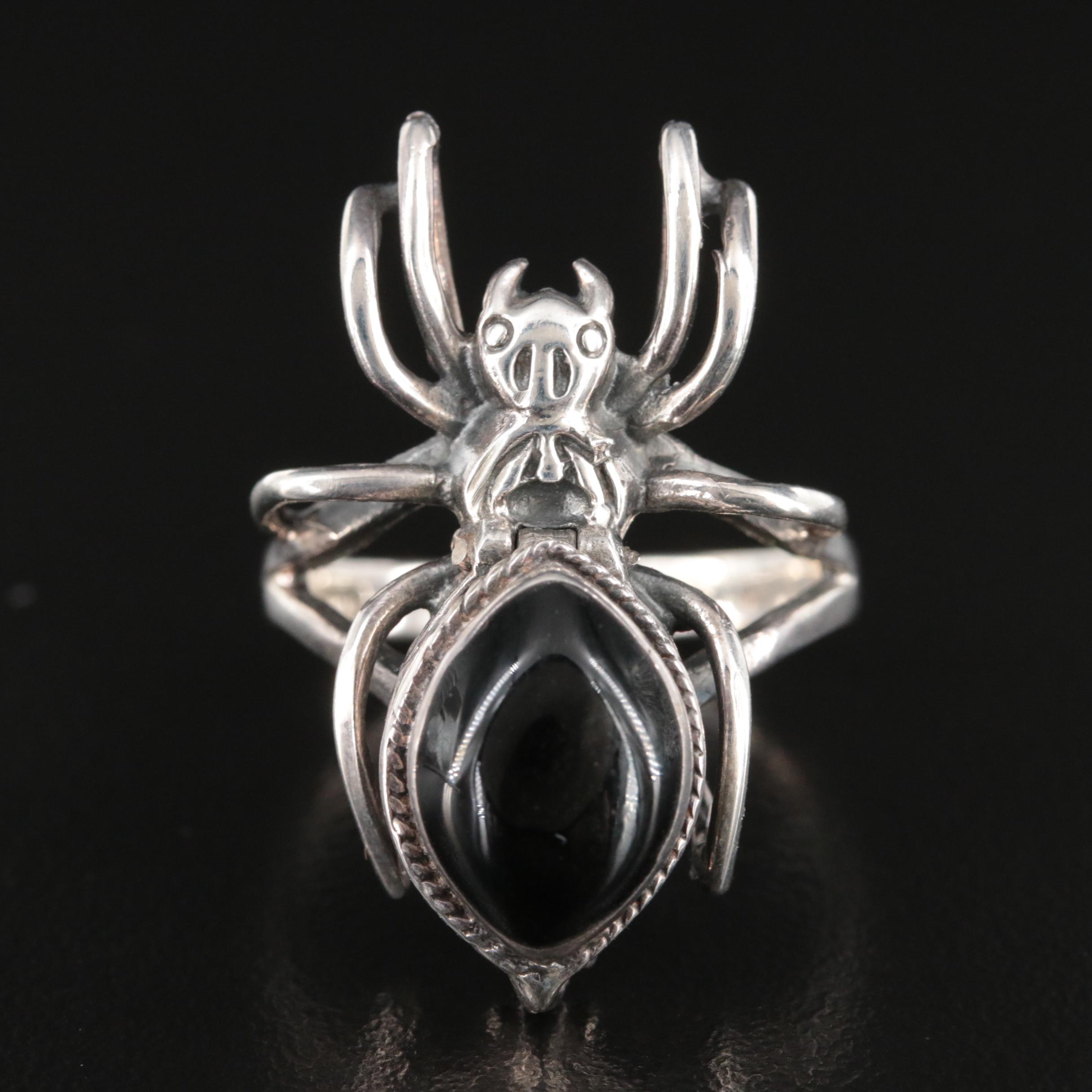 Sterling Faux Onyx Spider Poison Ring