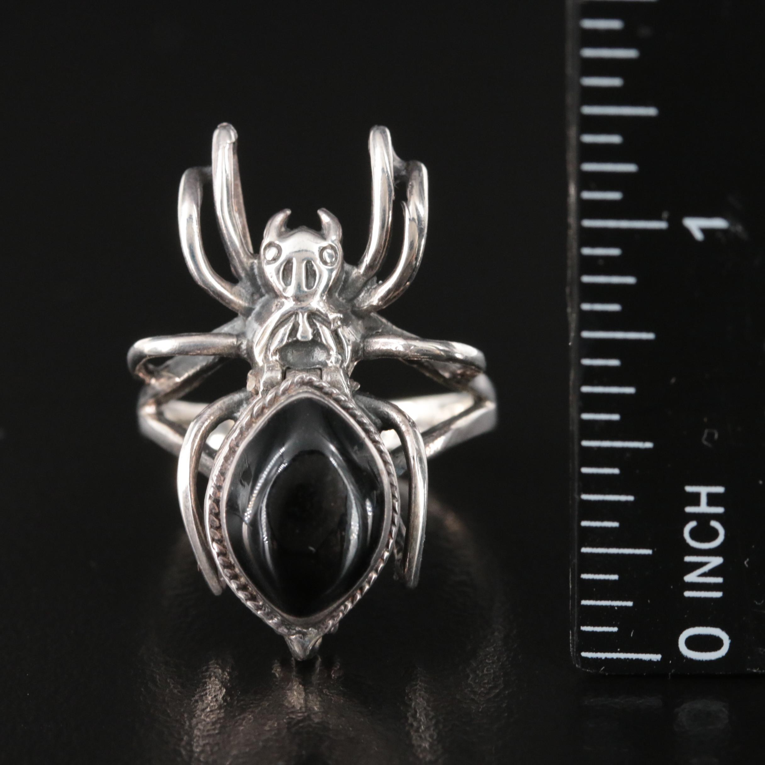Sterling Faux Onyx Spider Poison Ring