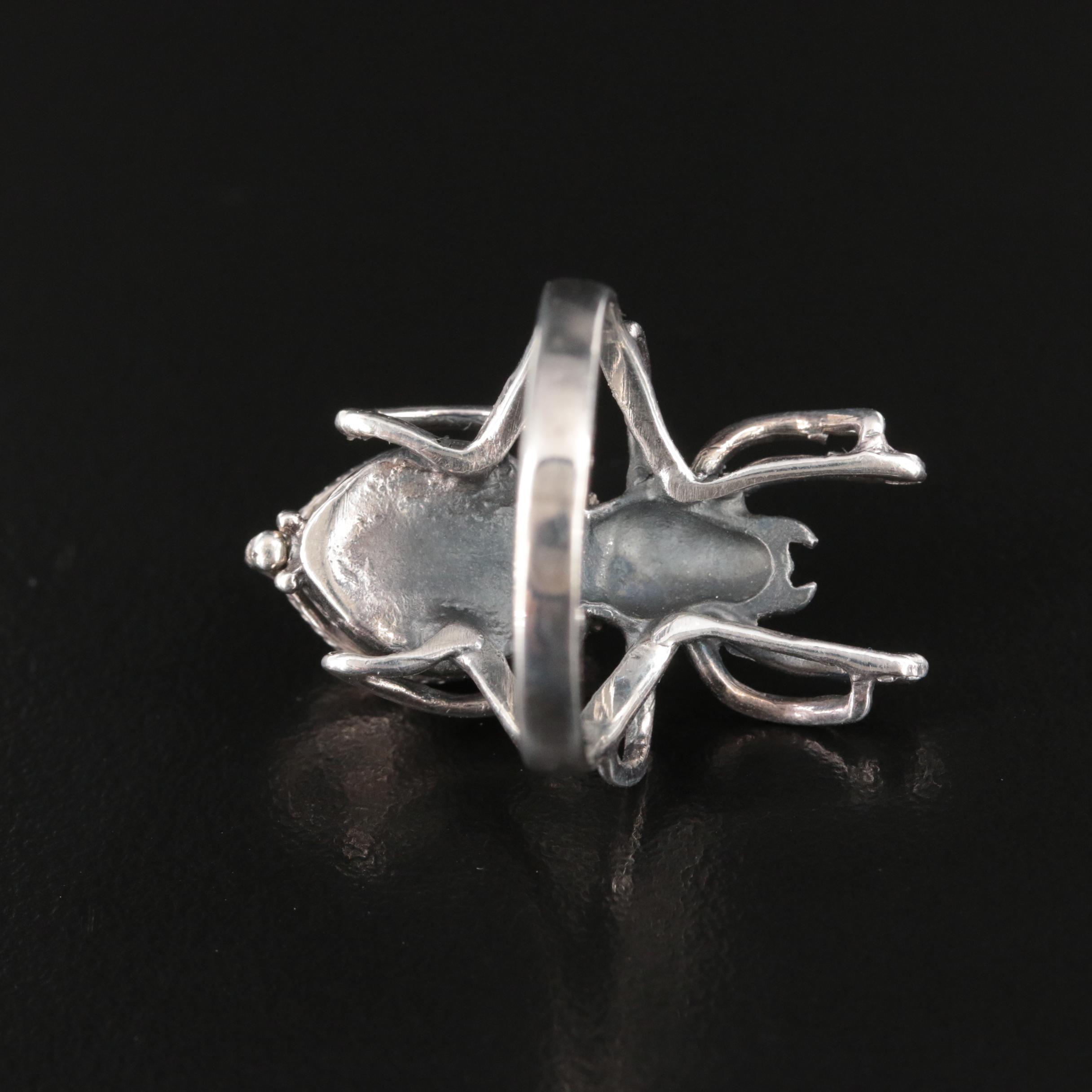 Sterling Faux Onyx Spider Poison Ring