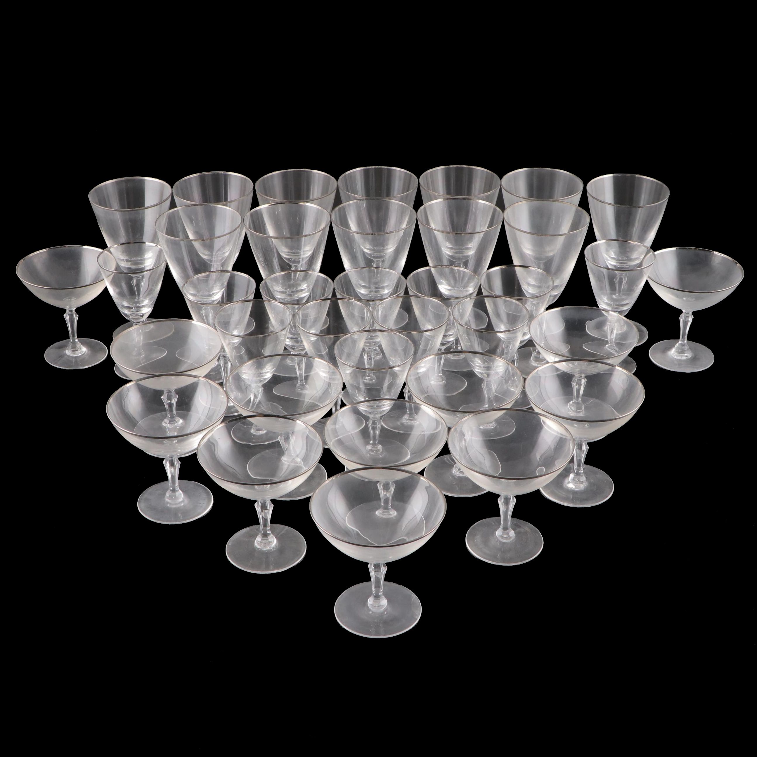 Platinum Rim Glass Stemware, Mid-20th Century