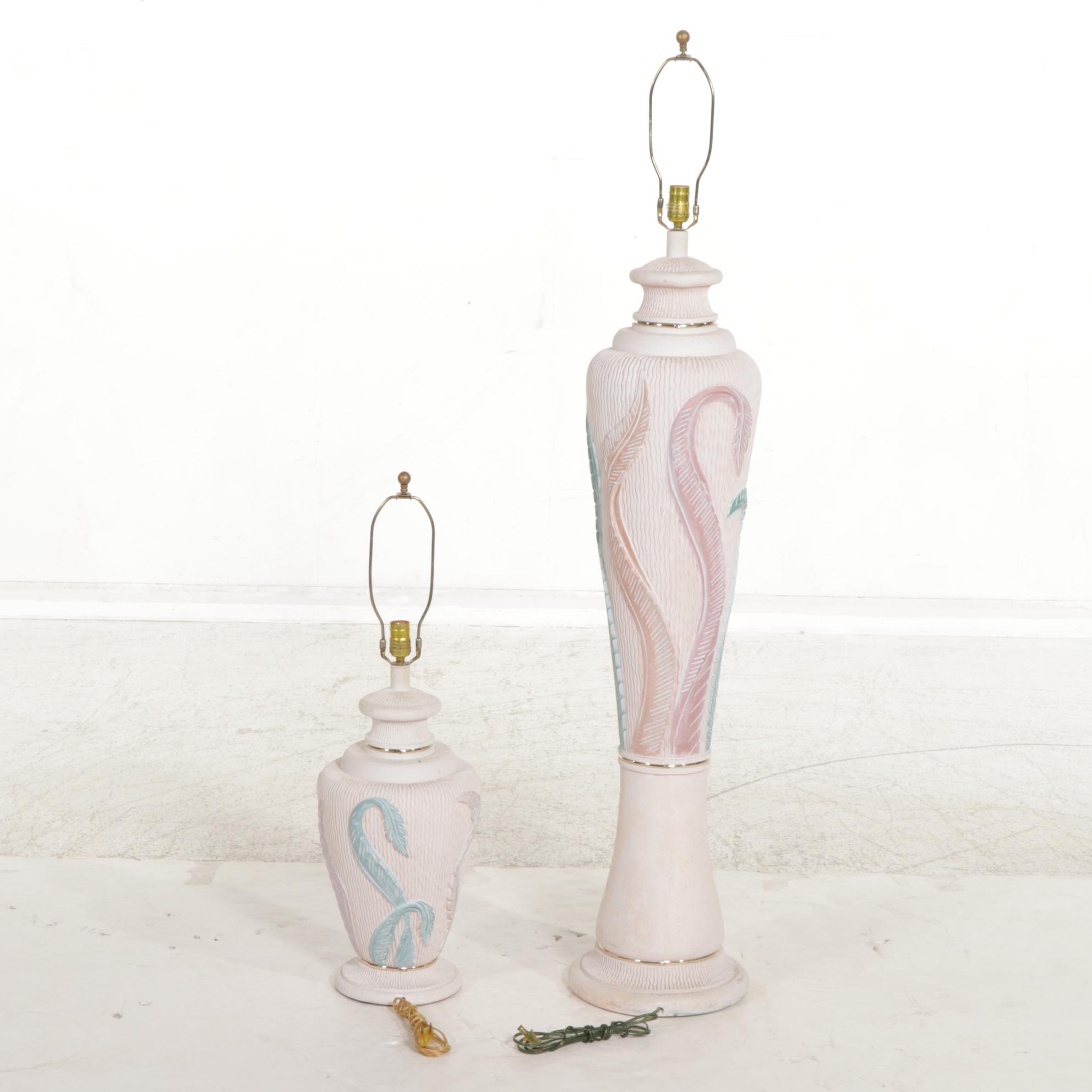 Artmaster Cast Plaster Fern-Patterned Floor and Table Lamps