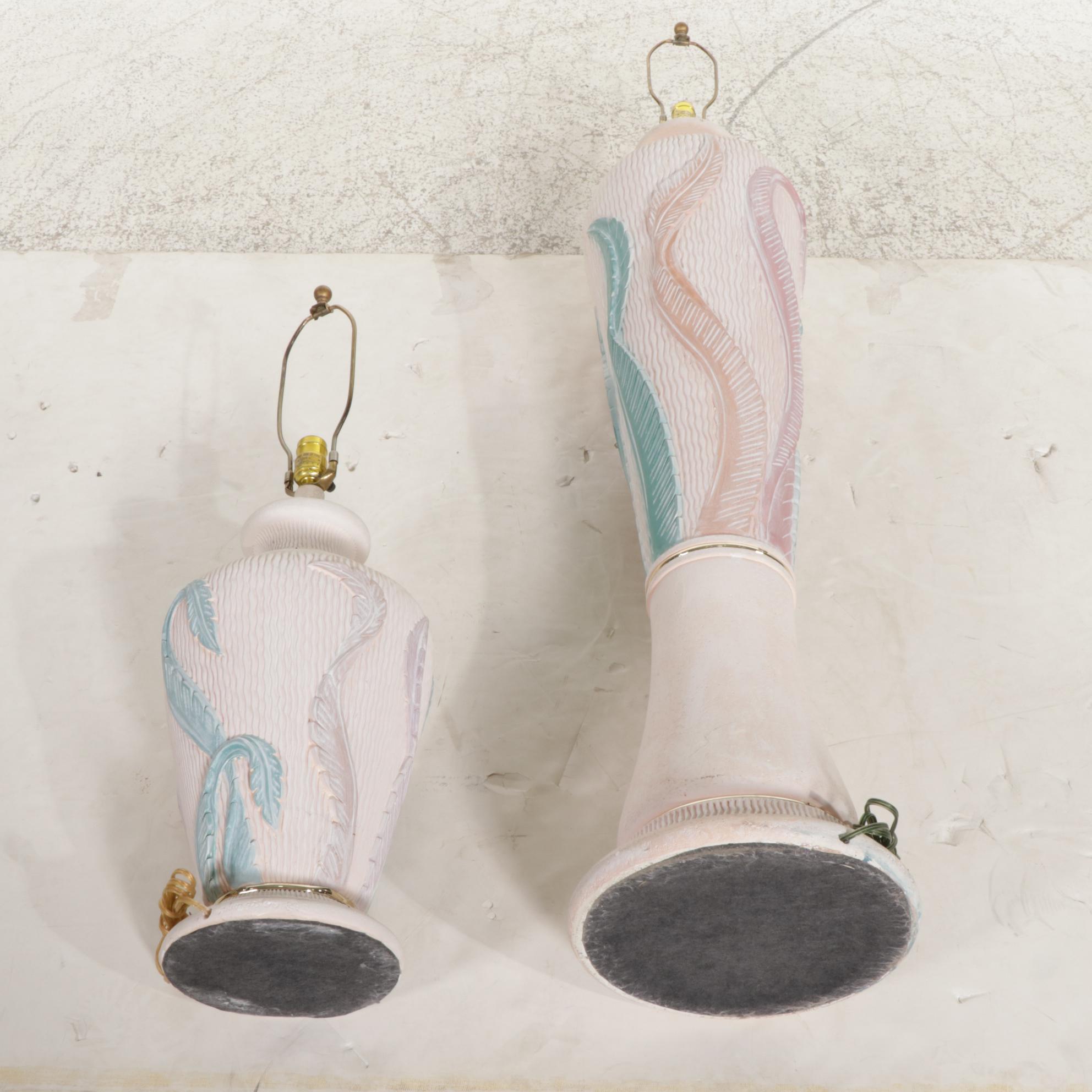 Artmaster Cast Plaster Fern-Patterned Floor and Table Lamps